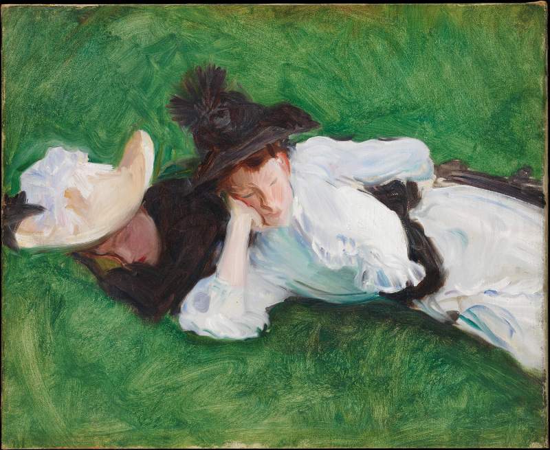 芝生に横たわる2人の少女 by John Singer Sargent via DailyArt mobile app