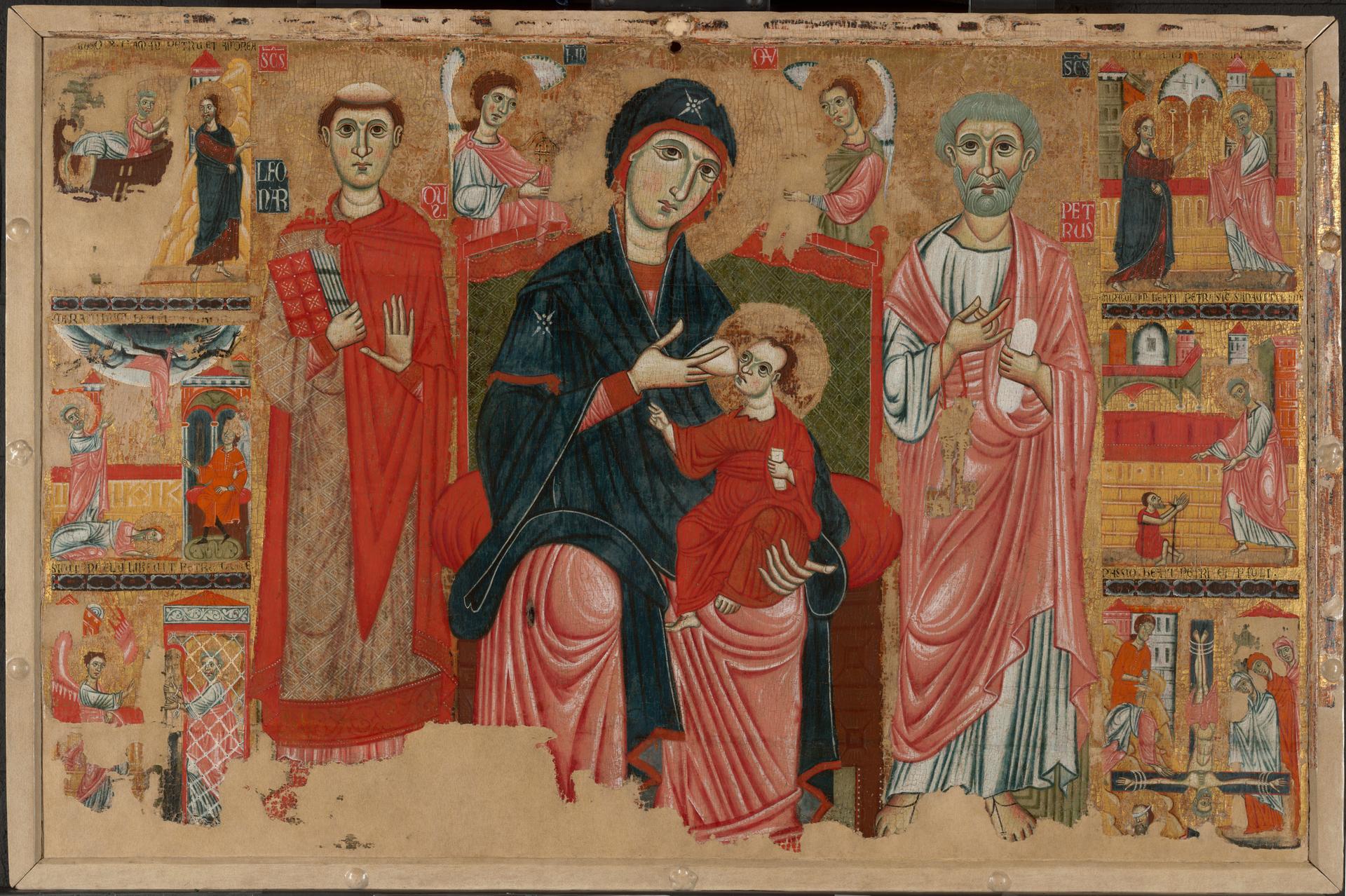 Jungfrun och barnet med helgon på tronen by  Master of the Magdalen - ca. 1280 - 106 × 160,2 cm 