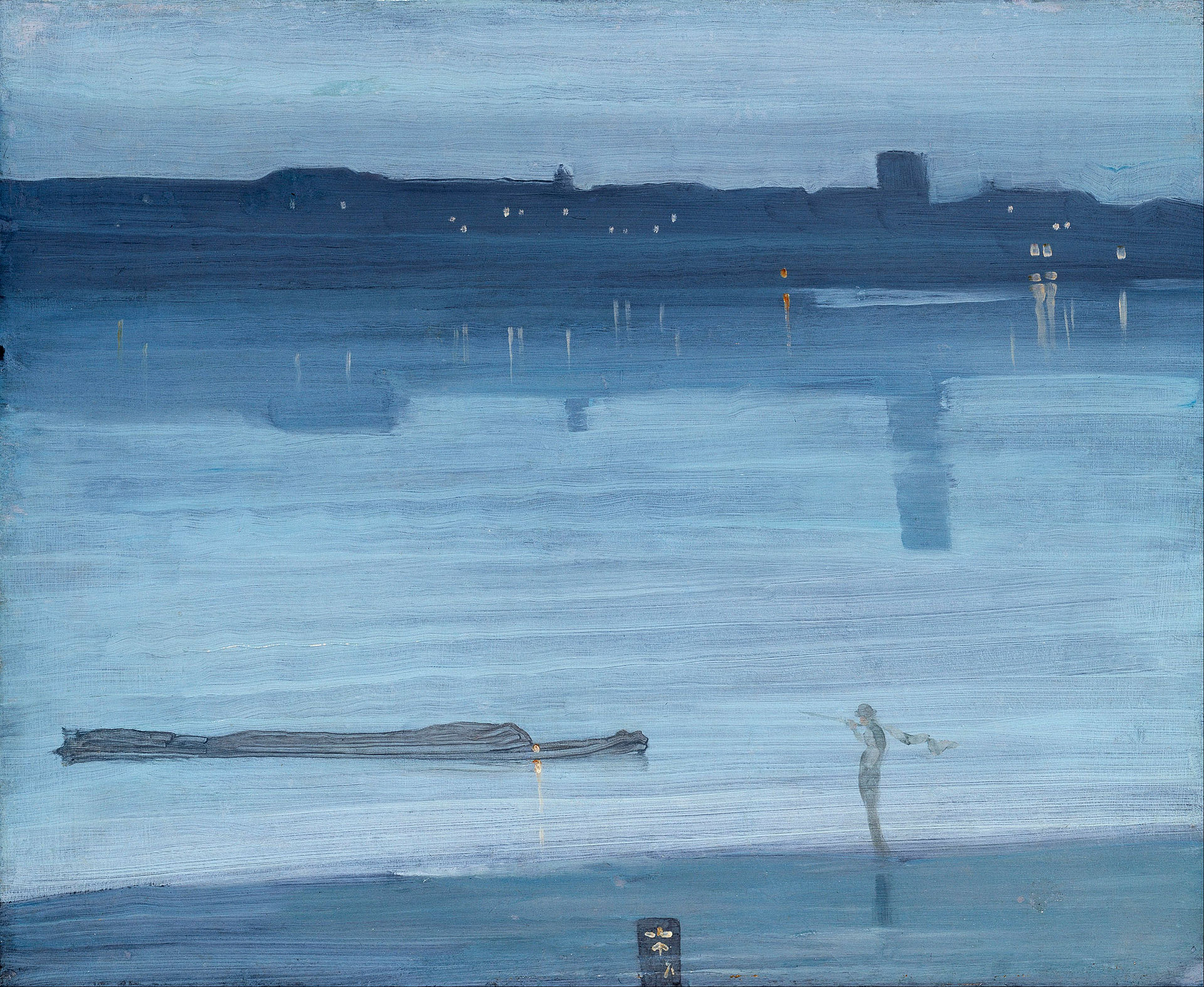 夜曲：藍色和銀色 - 切爾西 by 詹姆士 阿伯特·麥克尼爾·惠斯勒 - 1871 年 - 60.8 x 50.2 釐米 