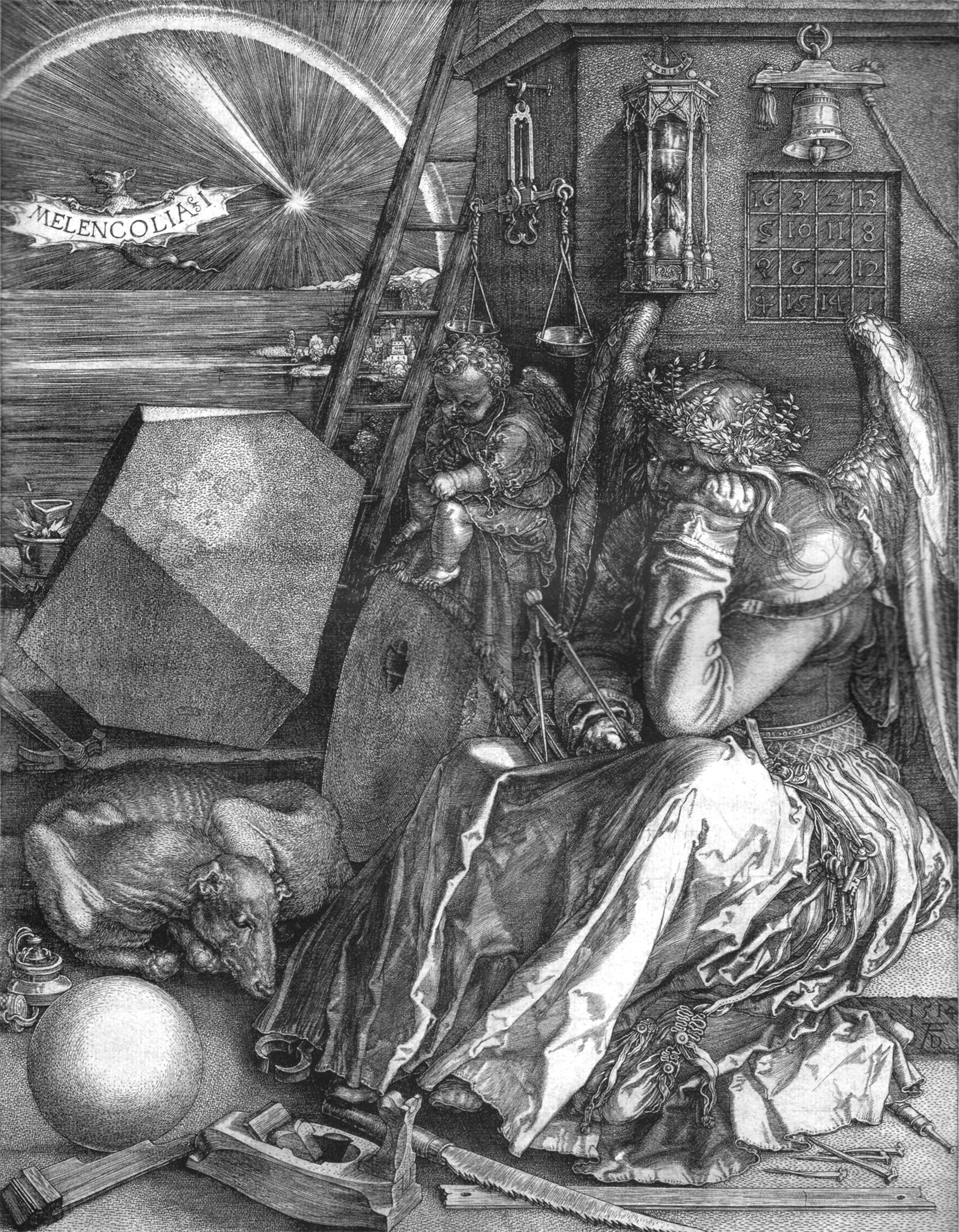 忧郁 I by 阿尔布雷希特· 丢勒 - 1514 - 24 × 18.8 cm 大英博物馆