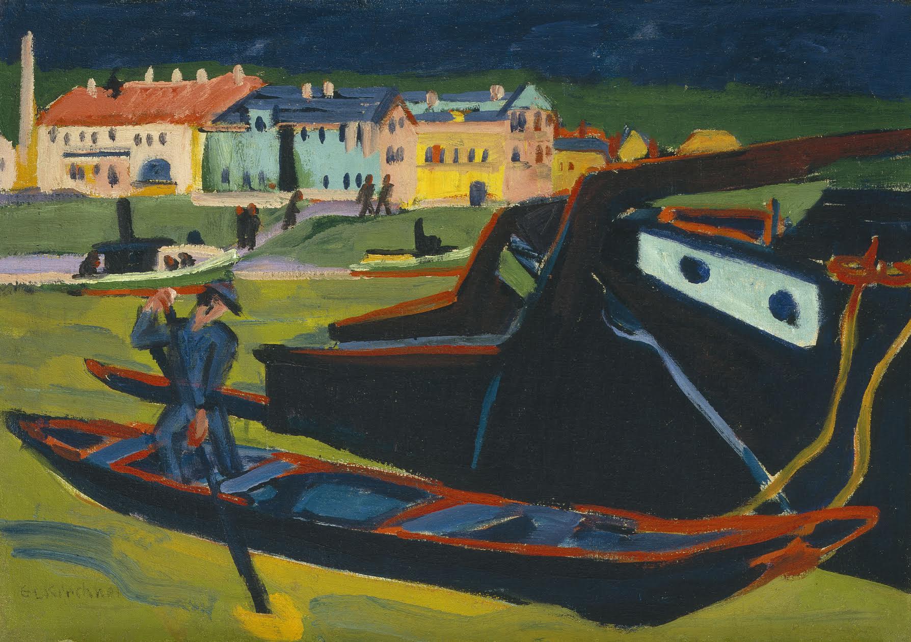 德累斯頓附近易北河上的船隻 by Ernst Ludwig Kirchner - 西元1910年 (重修 1920年) - 24 3/8 x 34 3/4 英吋 (61.9 x 88.3 公分) 
