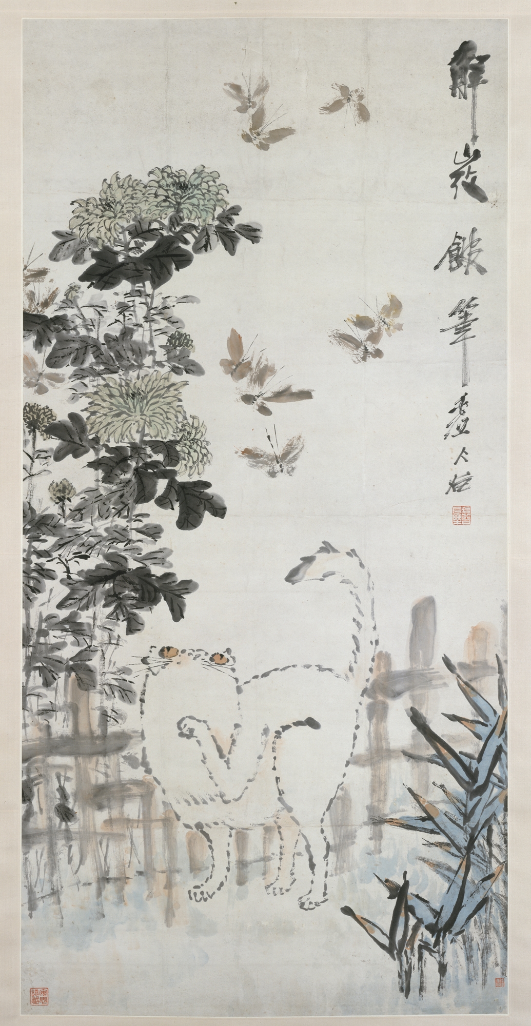 貓與蝴蝶 by Xu Gu - 19世紀 - 133.4 x 65.4 cm 