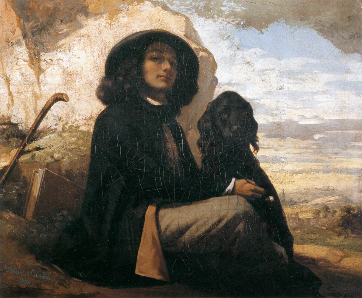 自畫像與黑狗 by 古斯塔夫 庫爾貝 - 1842至1844年間 - 46 x 56 公分 