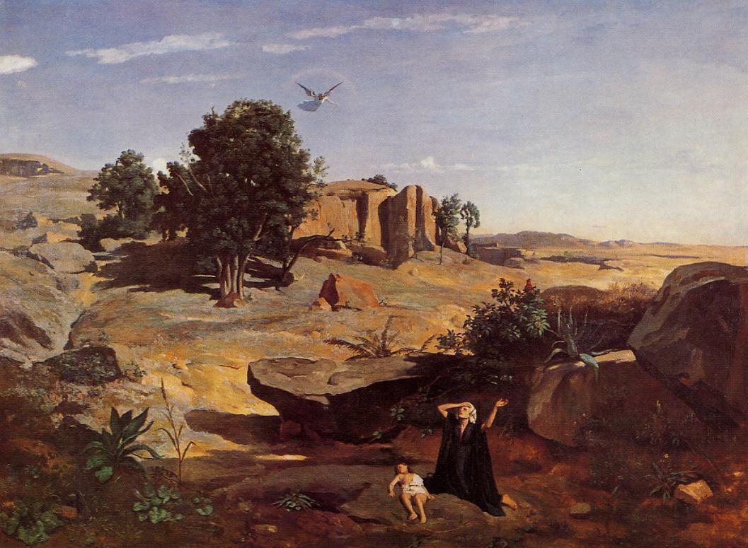 Hagar no Deserto by Jean-Baptiste-Camille Corot - 1835 -  41.1 x 32 cm coleção privada