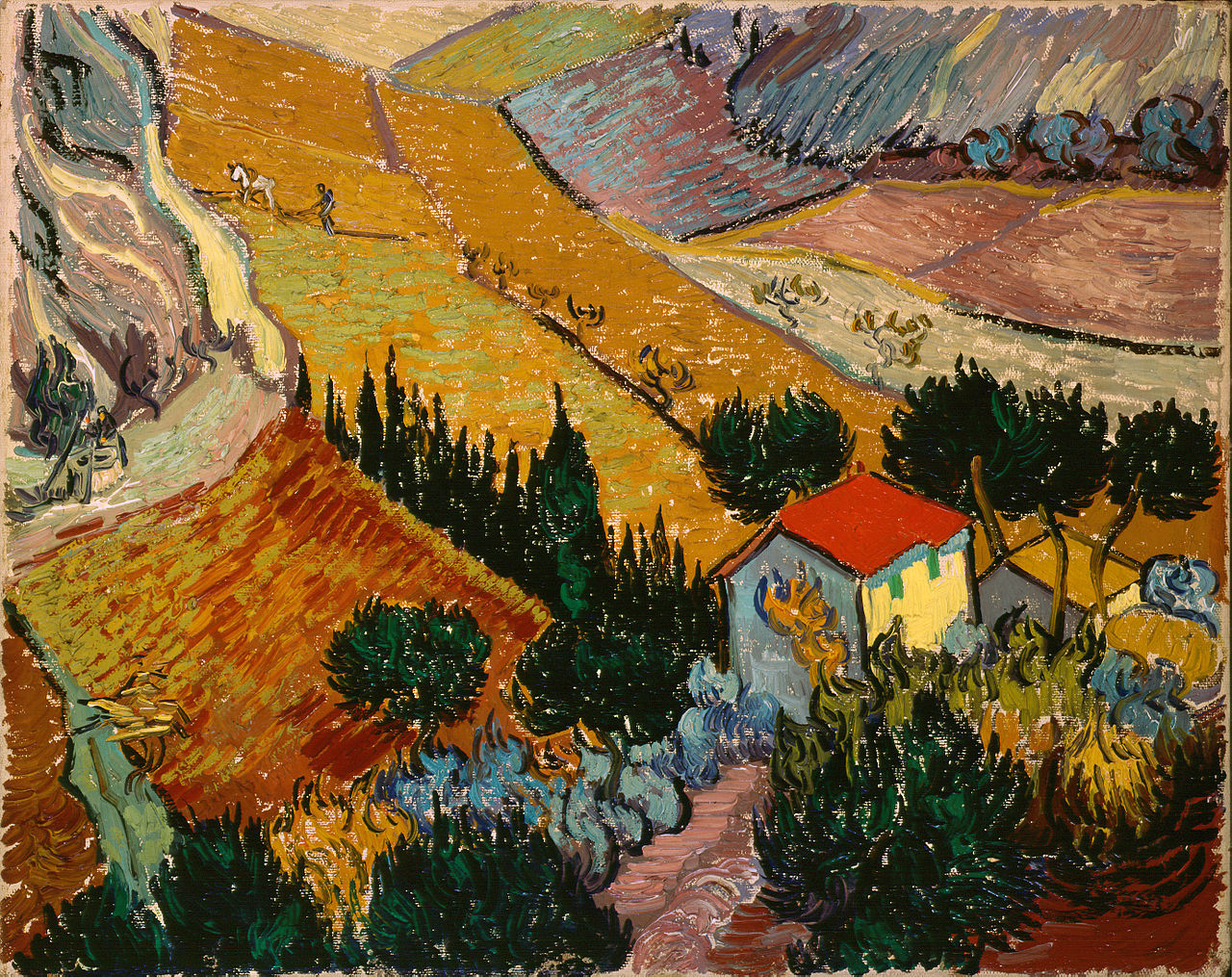 Tájkép házzal és szántóvetővel by Vincent van Gogh - 1889 - 33 x 41.4 cm 