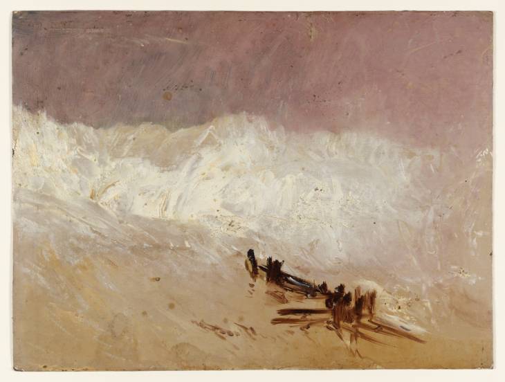 海岸與波浪和防浪堤 by Joseph Mallord William Turner - 大約1835 - - 