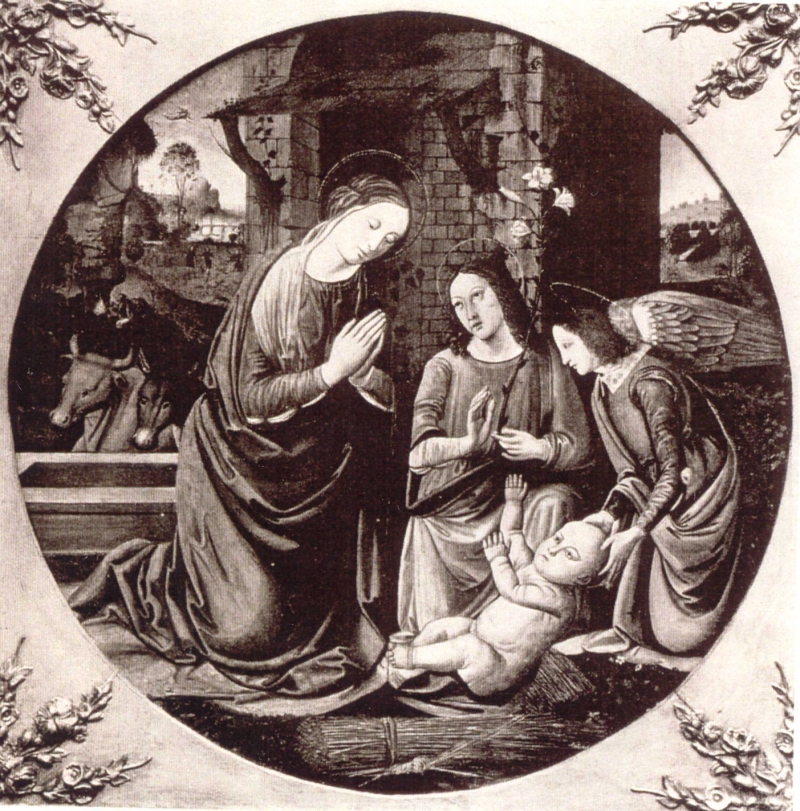 L'adoration de l'enfant by Lorenzo di Credi - XV / XVI siècle Perdue pendant la Seconde Guerre mondiale