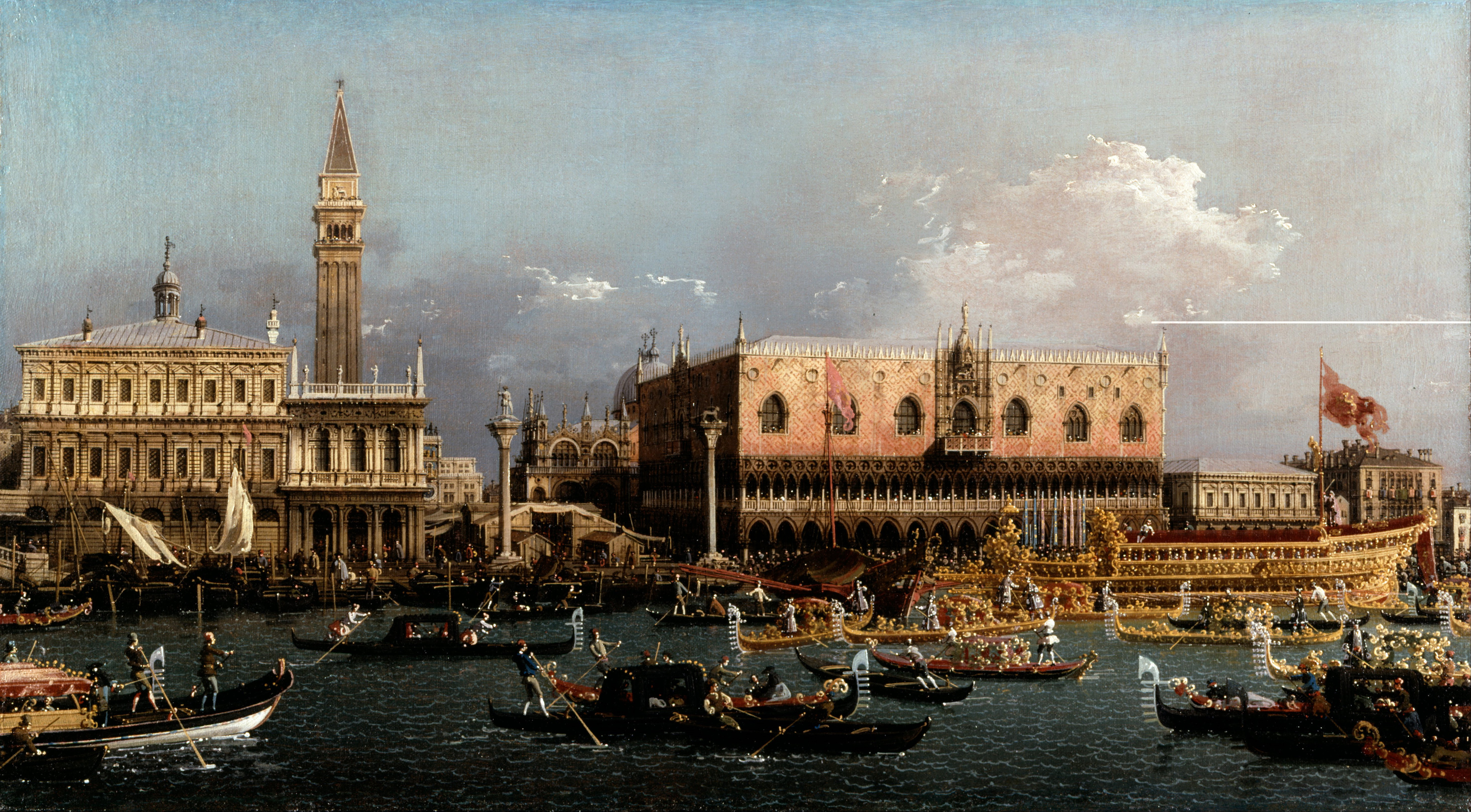 Der Bucintoro am Molo am Himmelfahrtstag by Giovanni Antonio Canal (Canaletto) - 1760 - 101.8 x 58.3 cm Dulwich Picture Gallery