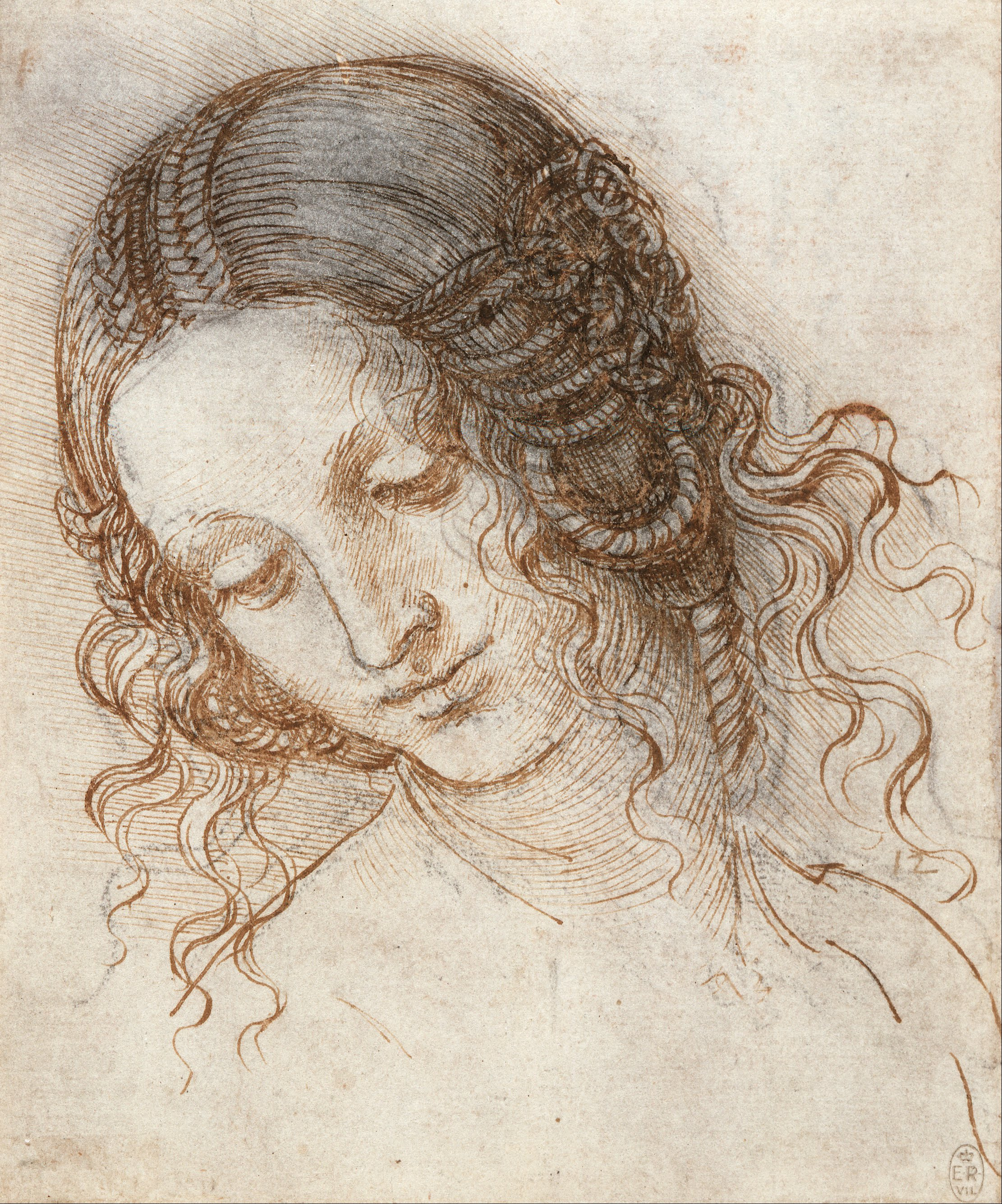 Head of Leda by Leonardo da Vinci - 大約1504年至大約1506年 - 17.7 x 14.7 厘米 