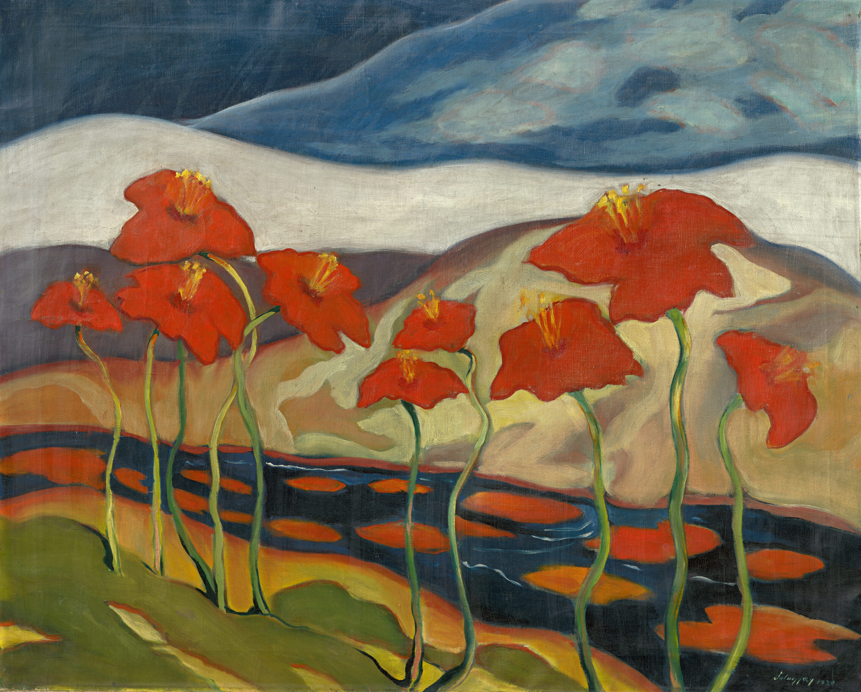 Landscape with Flowers (Nirvana) by Zoltán Palugyay - 1930 - 80 x 100 cm 