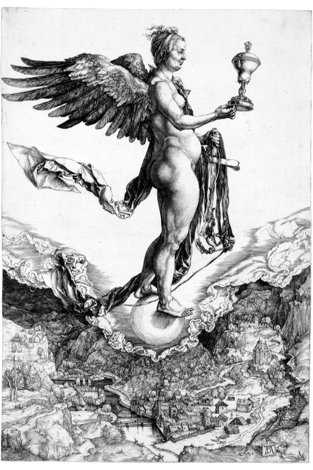 Nemesis of Geluk by Albrecht Durer - omstreeks 1502 - 33.2 x 23.2 cm Staatliche Kunsthalle Karlsruhe