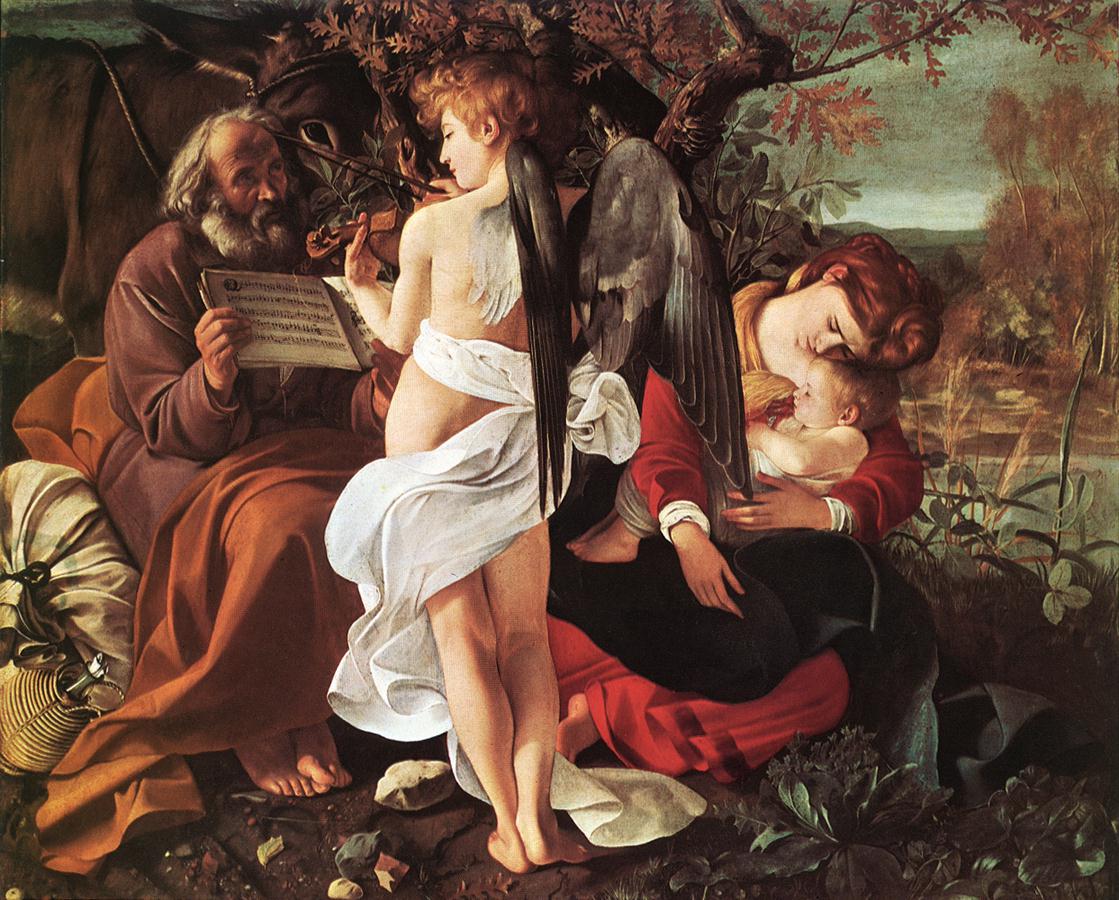 Mısır'a Kaçış Yolunda Dinlenme by  Caravaggio - 1596 - 133.5 x 166.5 cm 