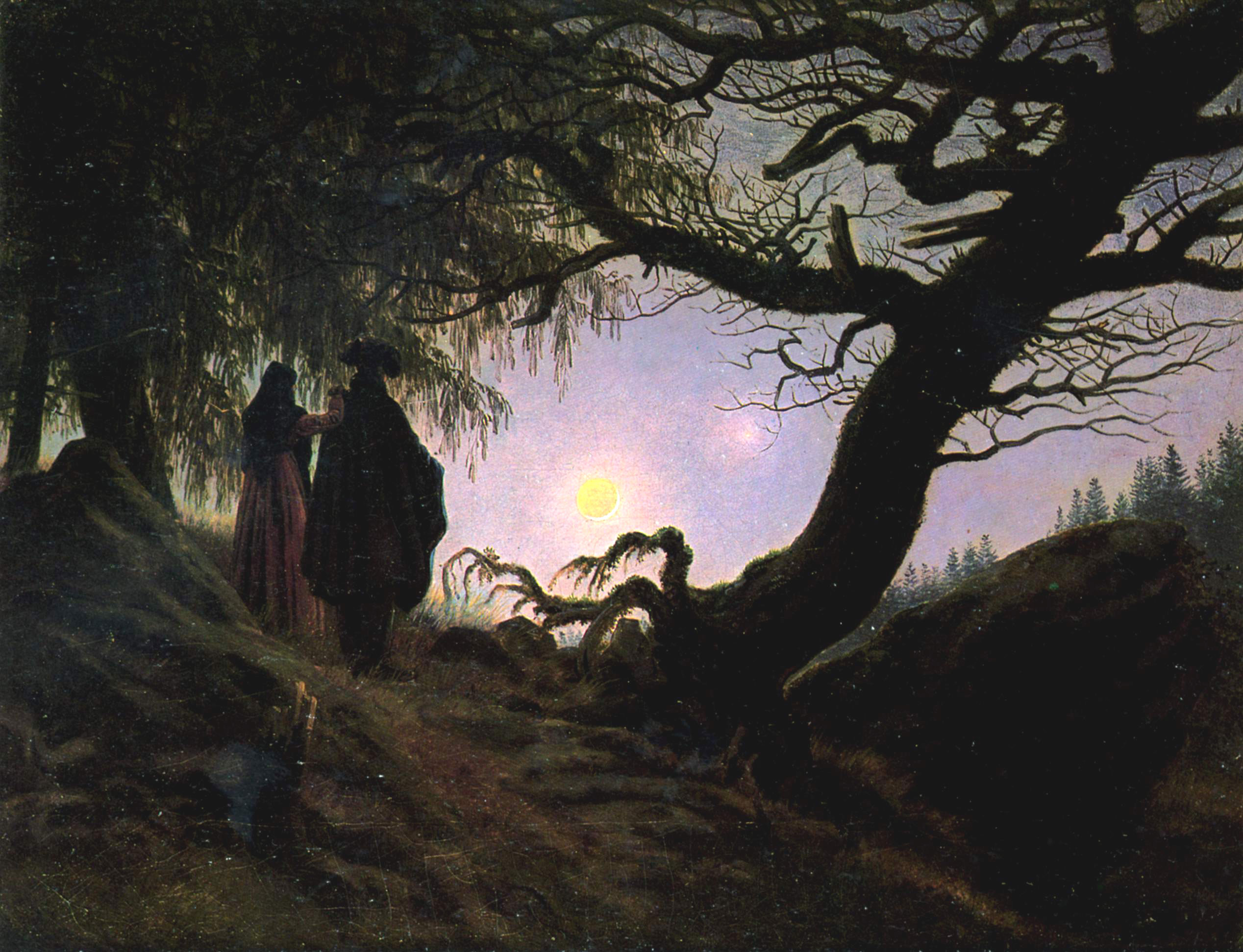 Homme et femme contemplant la Lune by Caspar David Friedrich - v. 1830 - 34 × 44 cm Alte Nationalgalerie