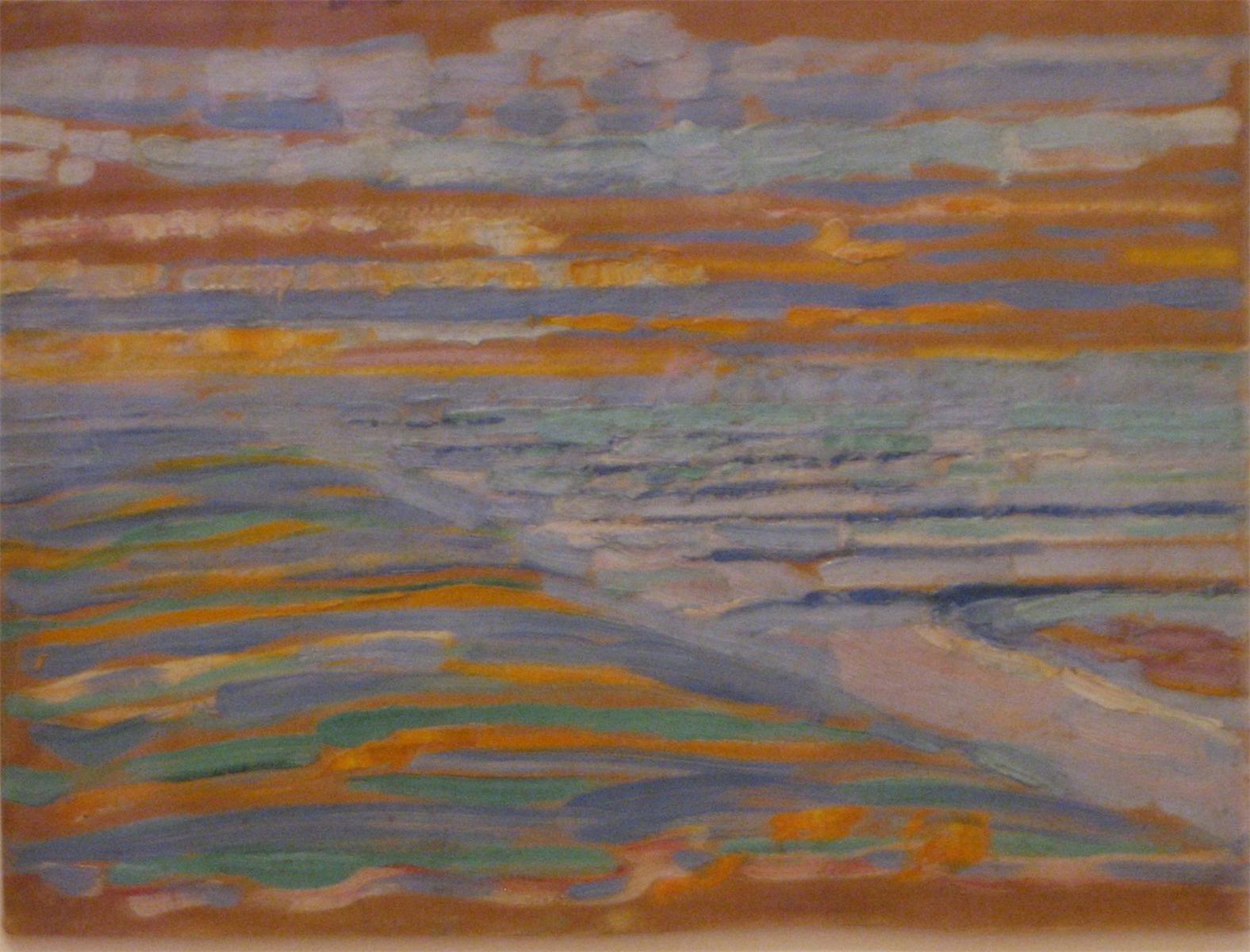 Θέα από τους αμμόλοφους, με  παραλία και προβλήτες by Piet Mondrian - 1909 - 28,5 x 38,5 εκ. 