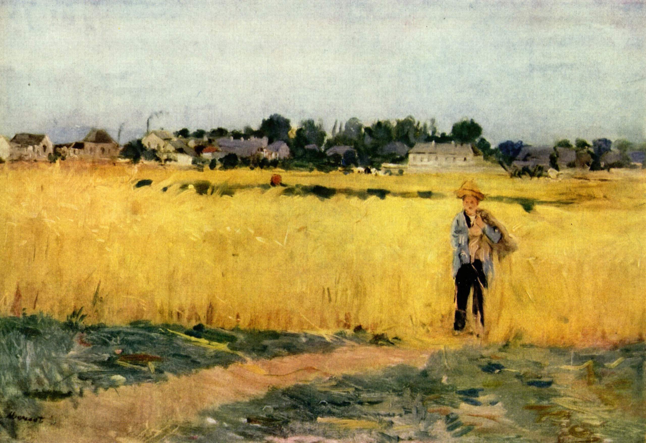 丰收的麦田 by 贝尔特 莫里索 - 约1875 - 47 × 69 cm 