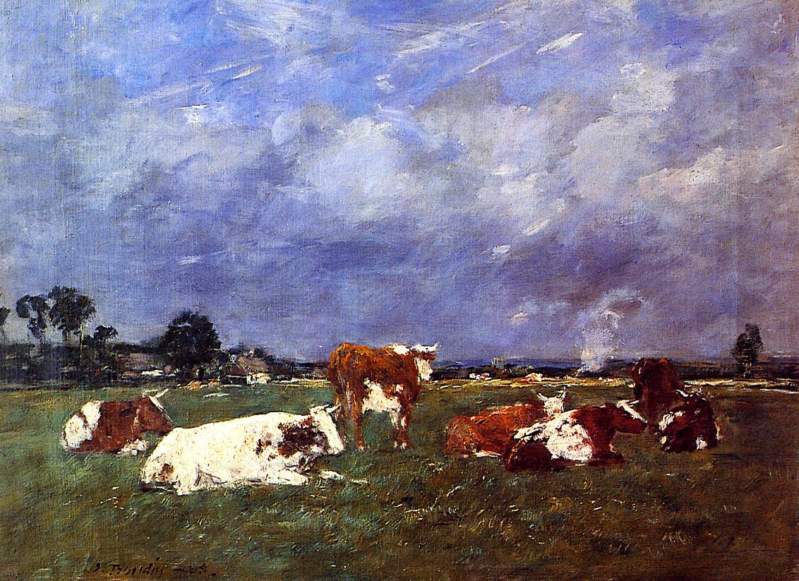 Cows in the Pasture by Eugène Boudin - 1888 - 32.4 x 46 cm Musée des Beaux-Arts et de la Dentelle