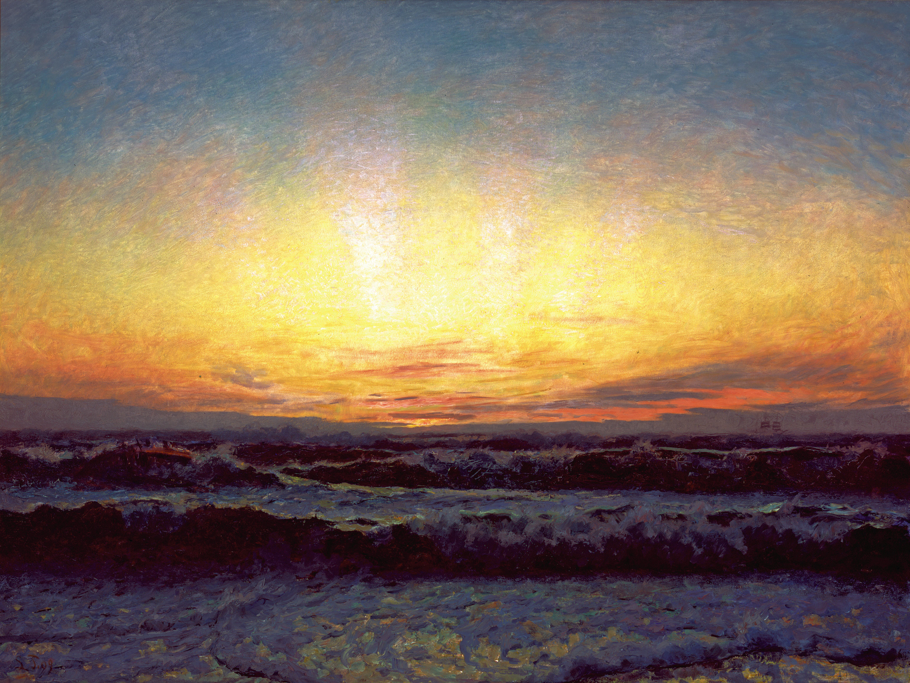 La mer du nord en cas de tempêtes. Après la coucher du soleil. Højen by Laurits Tuxen - 1909 