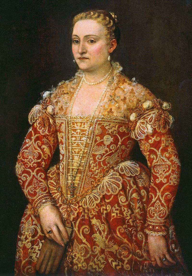 Portret van een vrouw die handschoenen vasthoudt by Paolo Veronese - ca. 1560 - 112 x 90 cm 