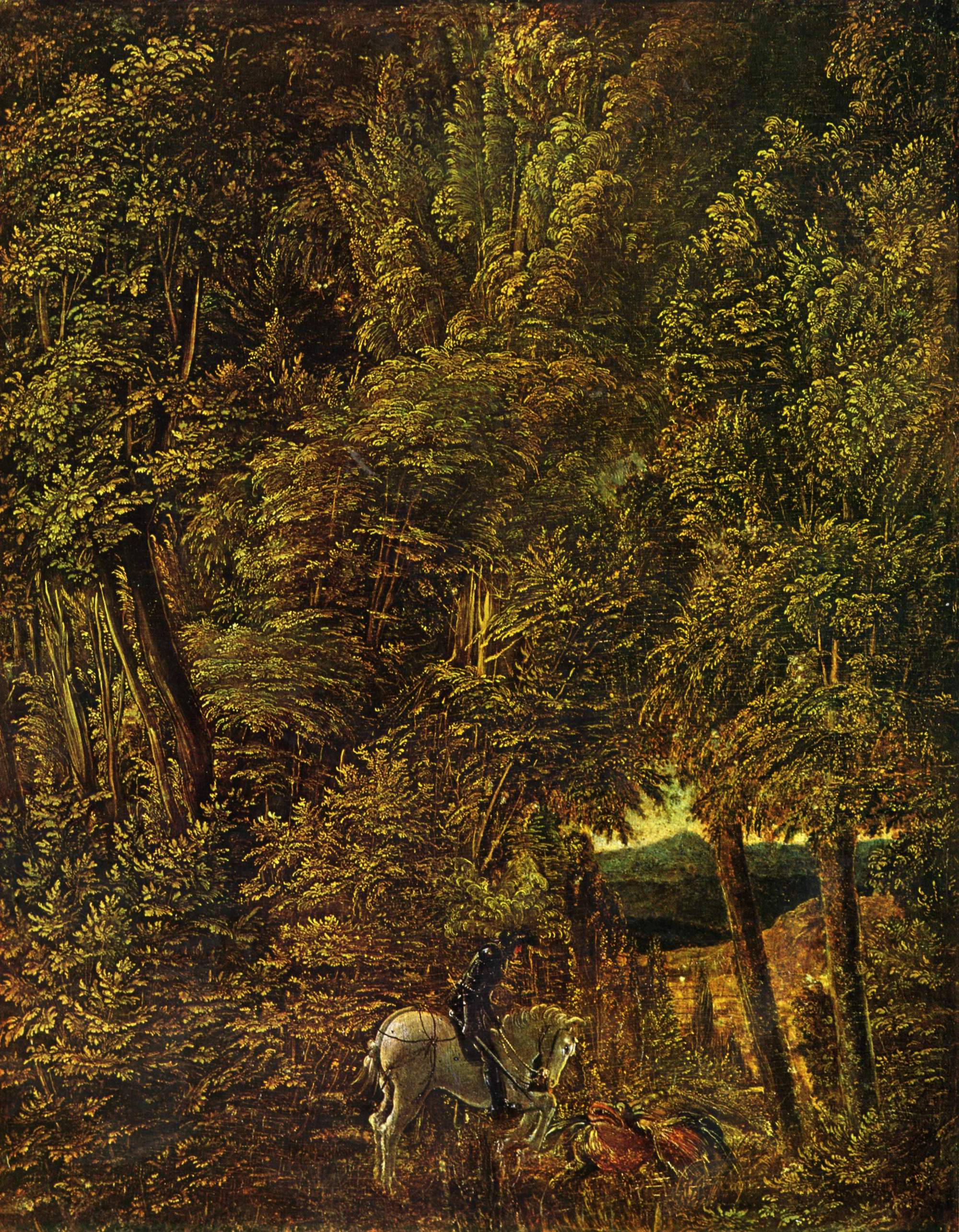 San Giorgio nella foresta mentre combatte il drago by Albrecht Altdorfer - 1510 - 22.5 × 28.2 cm Alte Pinakothek