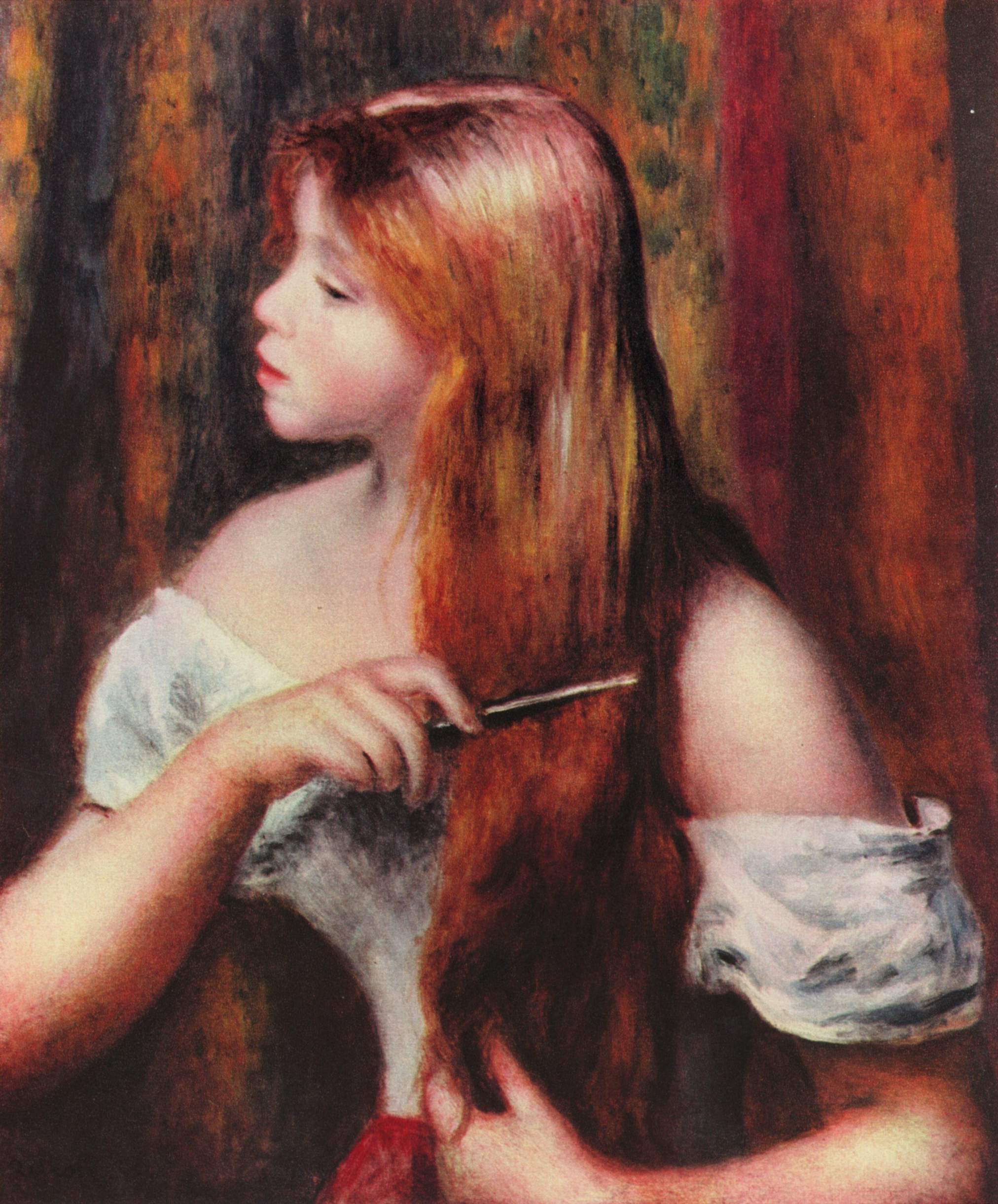 Jong meisje dat haar haar kamt by Pierre-Auguste Renoir - 1894 - 53 × 44 cm 