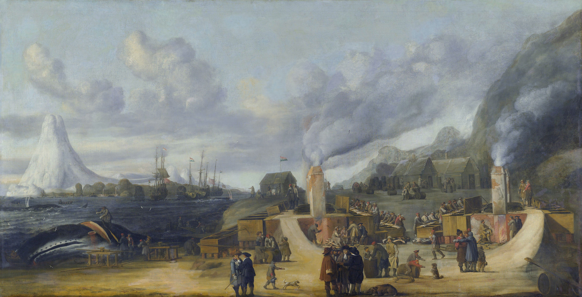 The whale-oil factory of the Amsterdam chamber of the Noordsche Compagnie at Smeerenburg by Cornelis de Man - 1639 - 108 x 205 cm Rijksmuseum