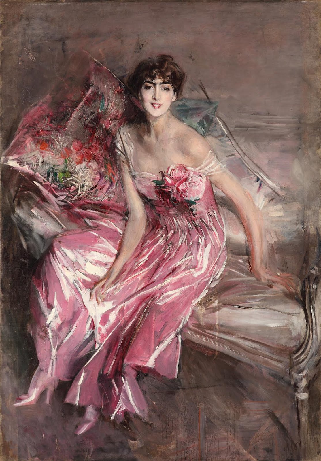 穿粉紅衣服的女士 by Giovanni Boldini - 1916 - 63 x 113 公分 