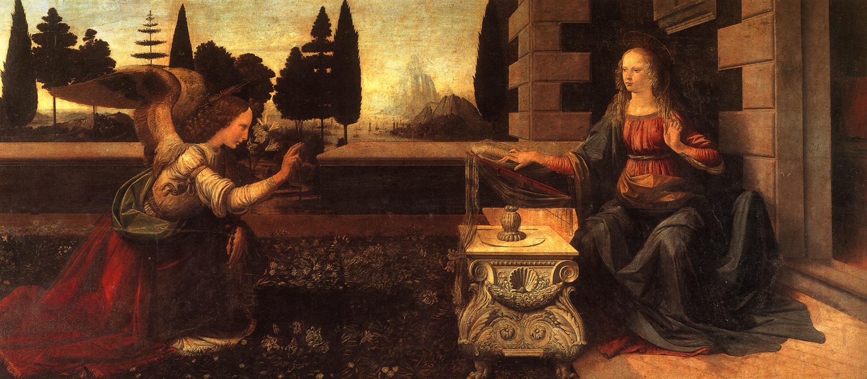 Annunciation by Leonardo da Vinci - c. 1472 - 217 x 98 cm Galleria degli Uffizi