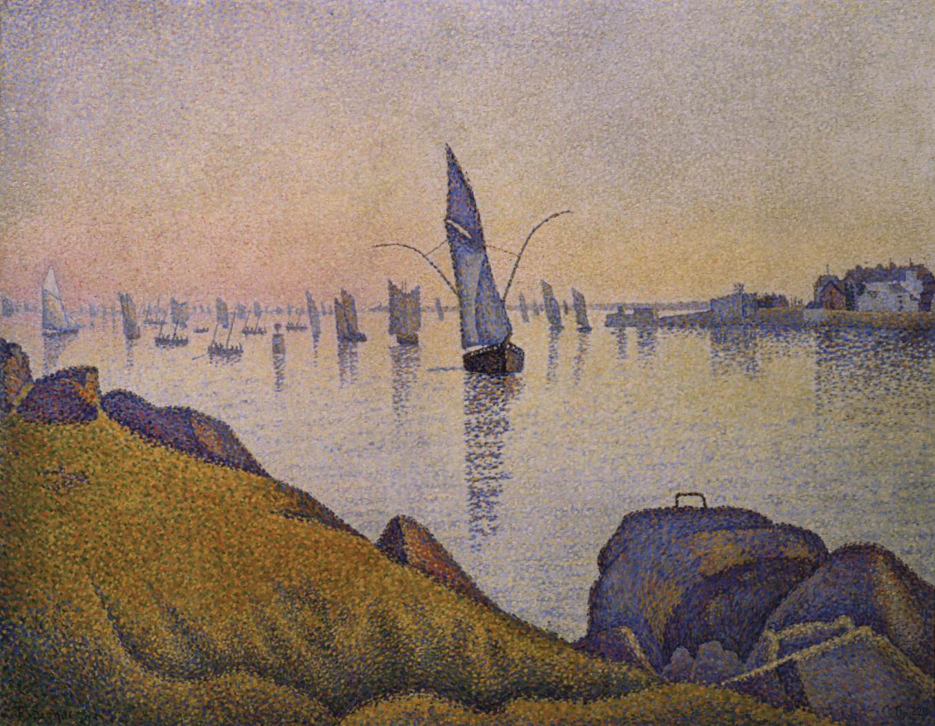 夜晚的宁静，孔卡诺，乐曲220（庄严的快板） by 保罗 西尼亚克 - 1891 - 64.8 x 81.3 cm 大都会艺术博物馆