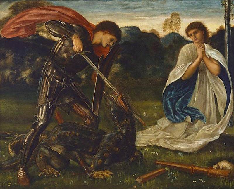 The fight: St George kills the dragon VI by Edward Burne-Jones - 1866 - 175 x 166 cm Art Gallery of New South Wales