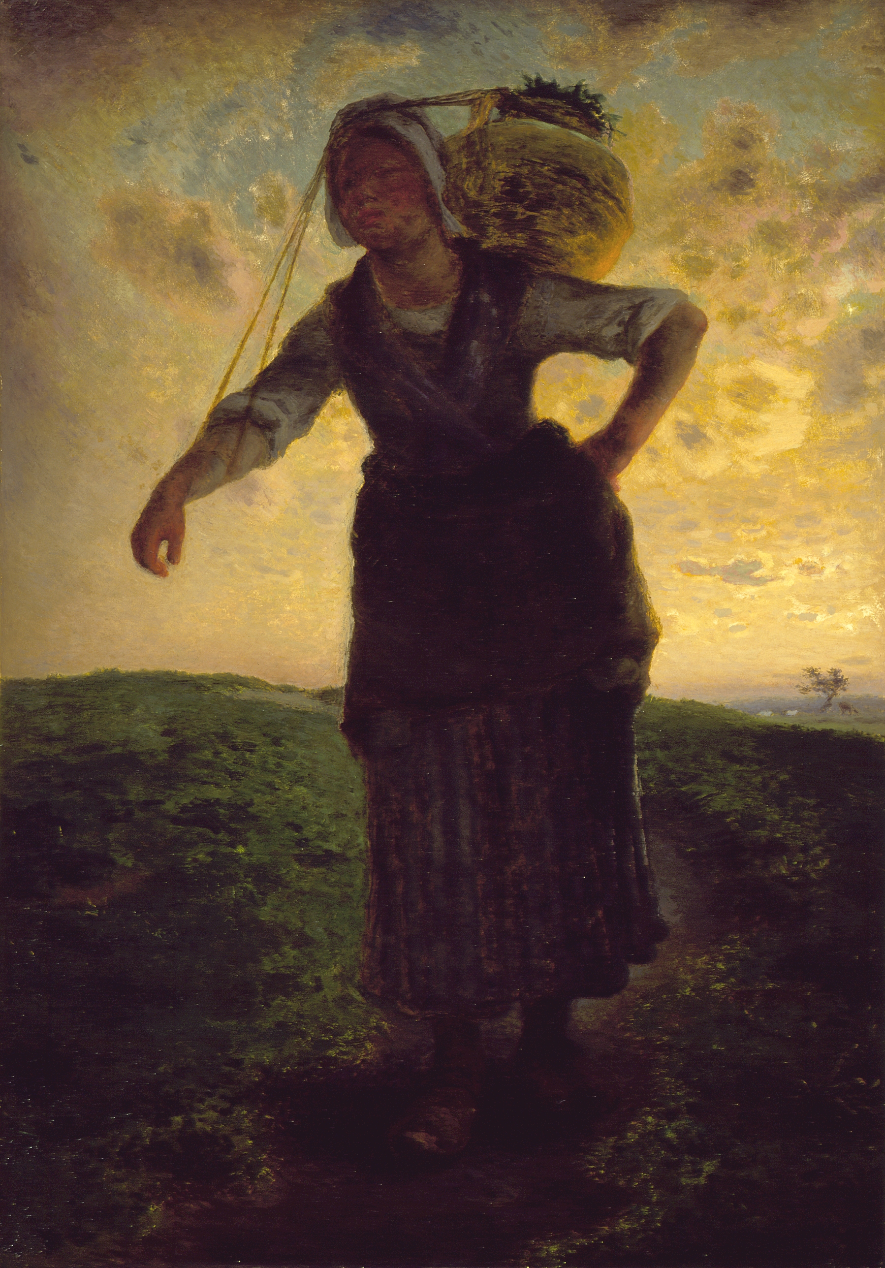 格贺维勒的诺曼挤奶女工 by 让 - 弗朗索瓦 · 米勒 - 1871 - 73 x 57 cm 