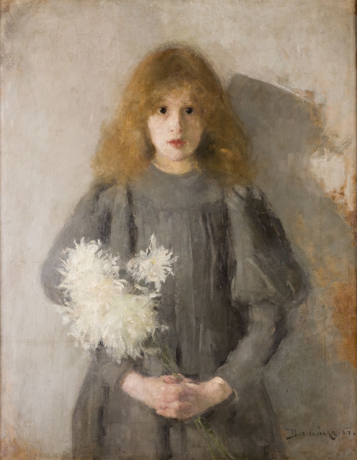 Dívka s chryzantémami by Olga Boznańska - 1894 - 88,5 × 69 cm 