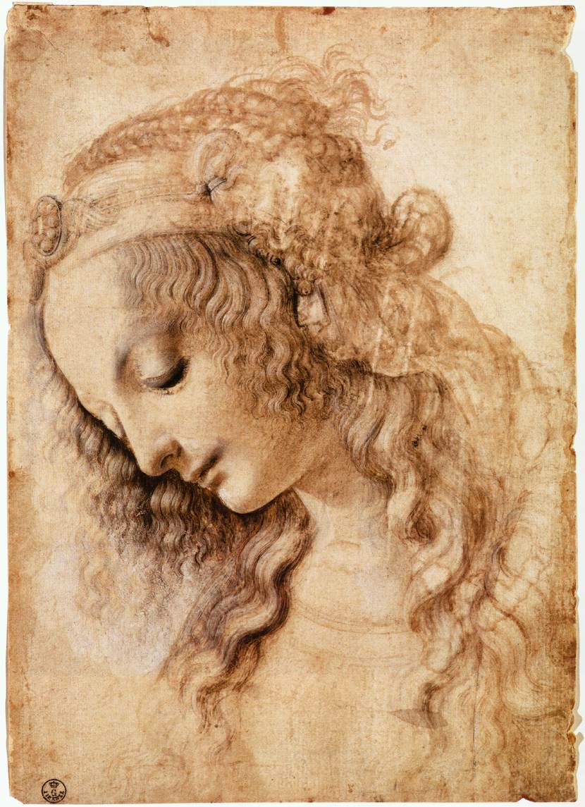 Woman's Head  by Leonardo da Vinci - c. 1473 - 28.2 x 19.9 cm Galleria degli Uffizi