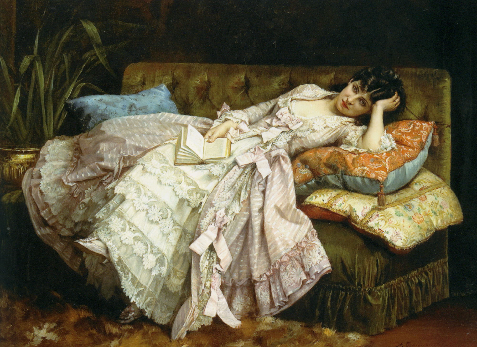 Dolce far niente by Auguste Toulmouche - 1877 - 40 x 54 cm collezione privata