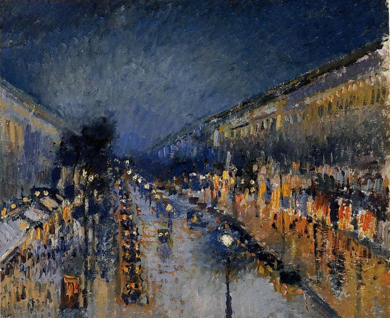 De Boulevard Montmartre bij nacht  by Camille Pissarro - 1897 - 53.3 x 64.8 cm 