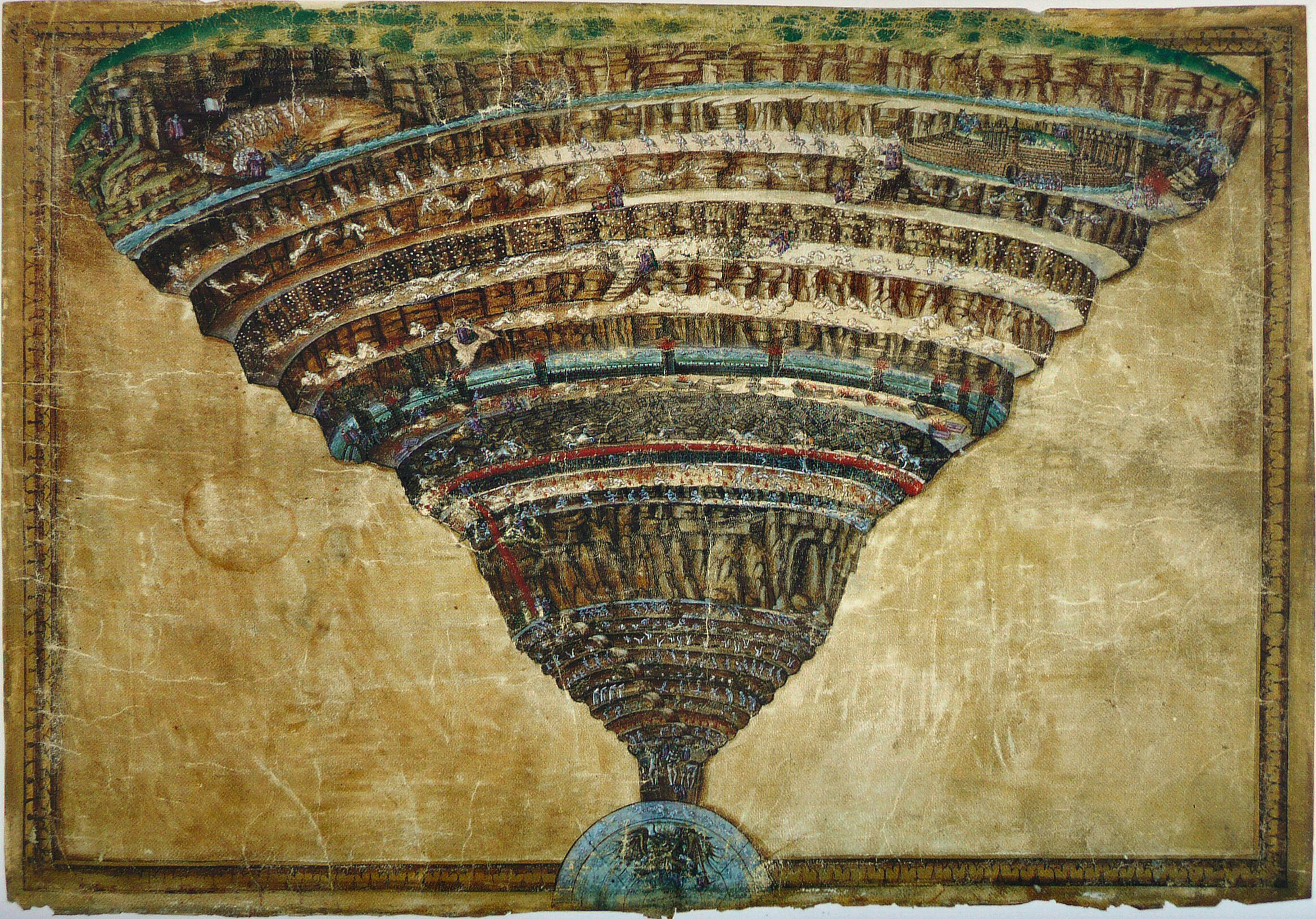 Mapa pekla by Sandro Botticelli - mezi 1480-1490 - 33 × 47,5 cm 