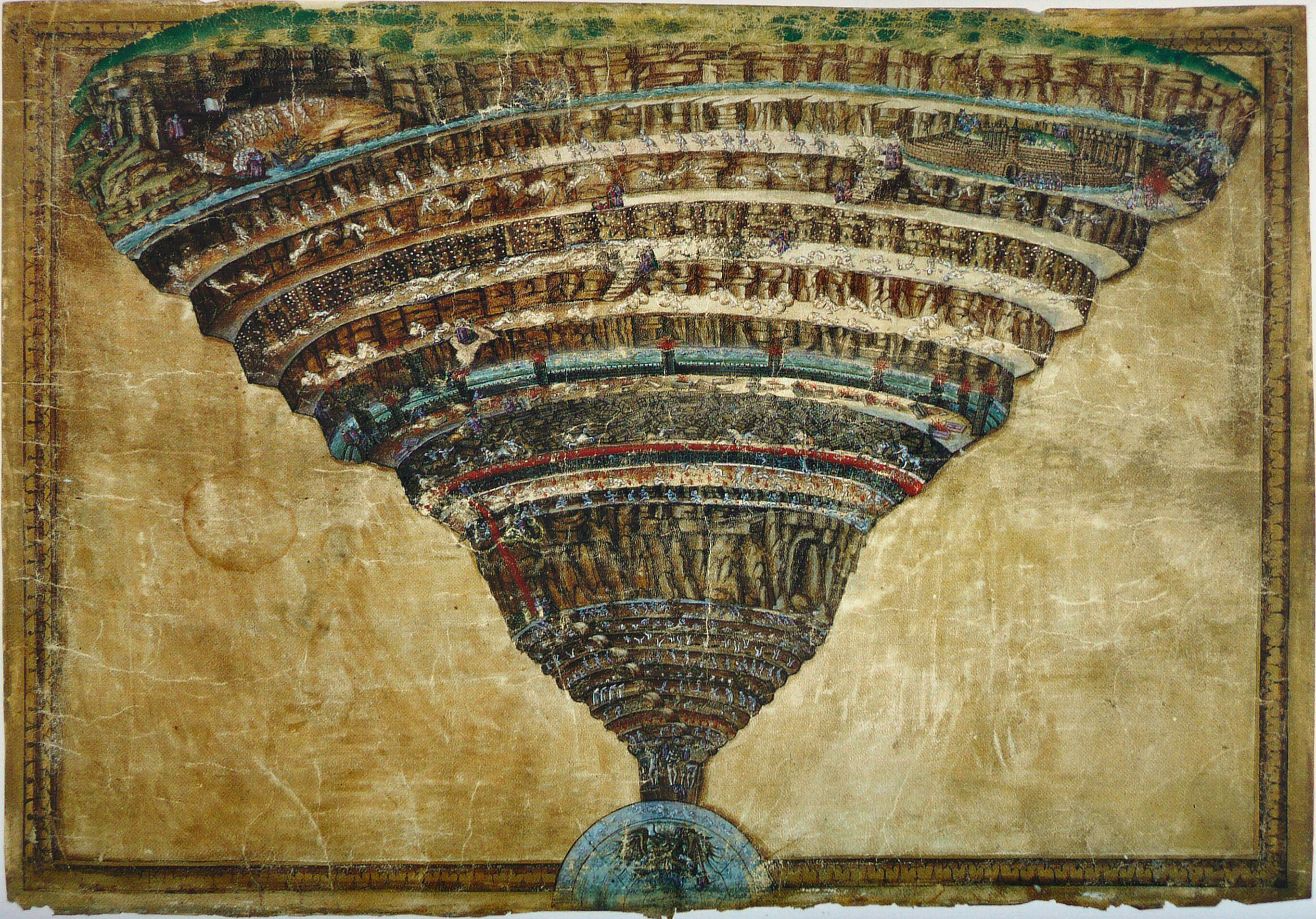 Chart of Hell by Sandro Botticelli - c. 1480-1490 - 33 × 47.5 cm  Vatican Library