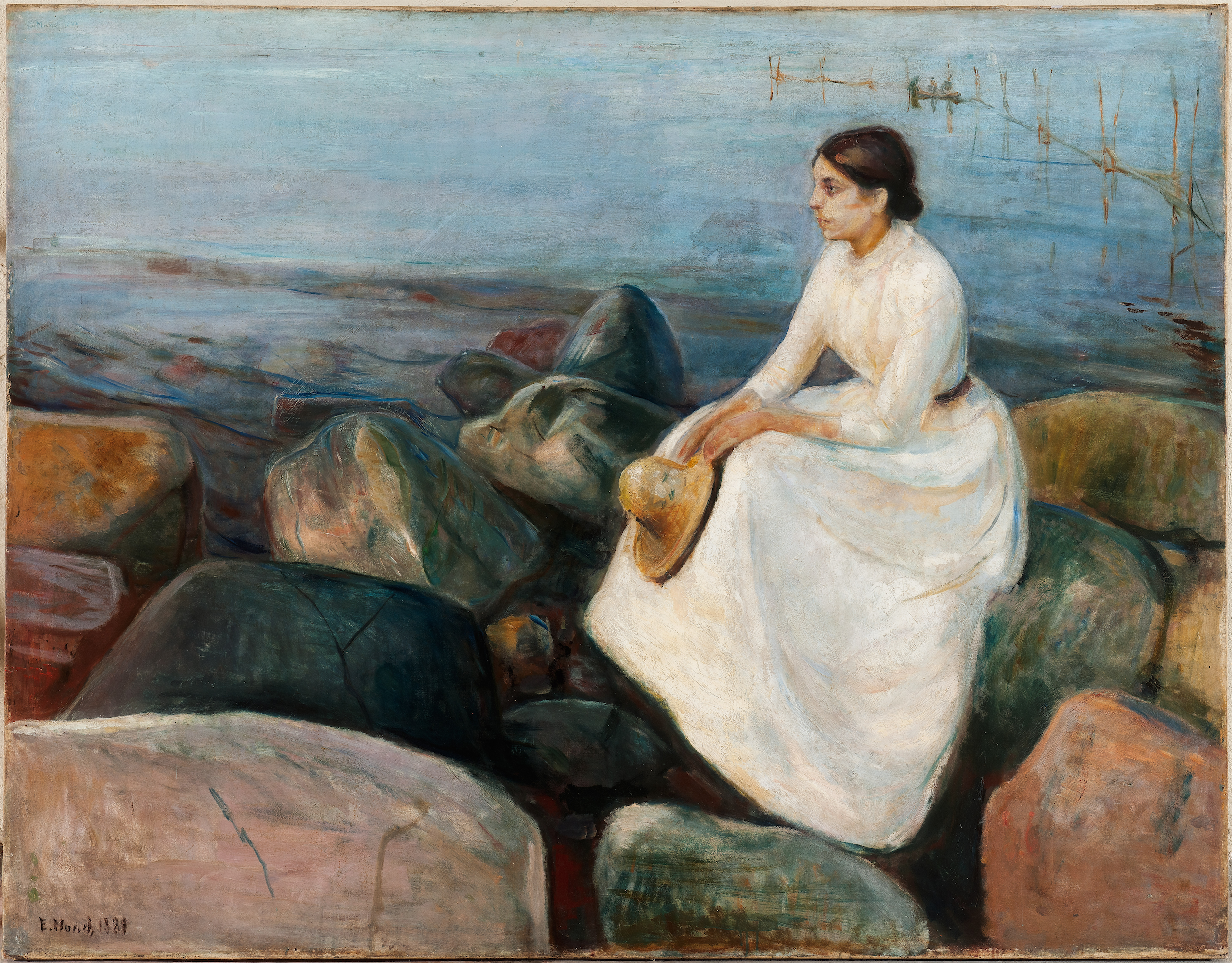 夏の夜、浜辺のインゲル by Edvard Munch - 1889年 - 126.5 x 161.5 cm 