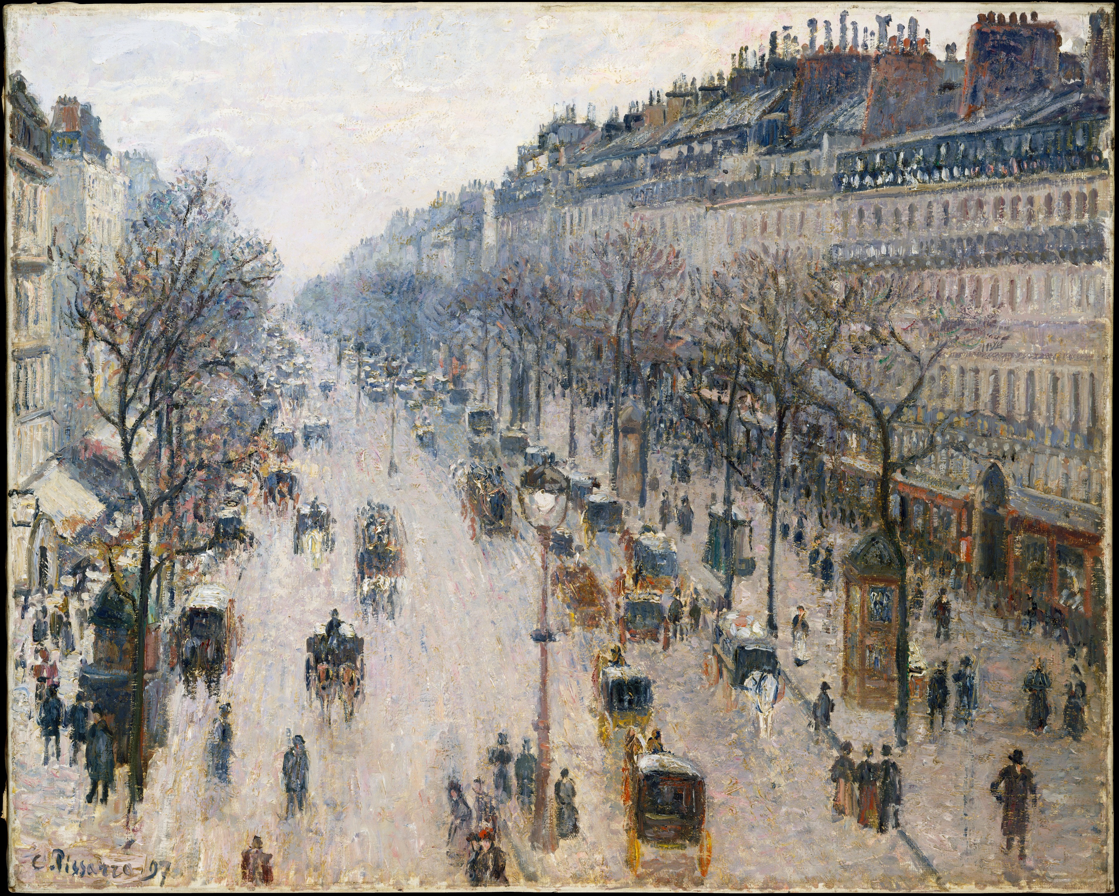 The Boulevard Montmartre on a Winter Morning by Camille Pissarro - 1897 - 64.8 x 81.3 cm Metropolitan Museum of Art