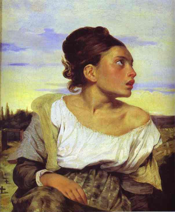 Weesmeisje op het kerkhof by Eugène Delacroix - c. 1823 - 66 × 54 cm 