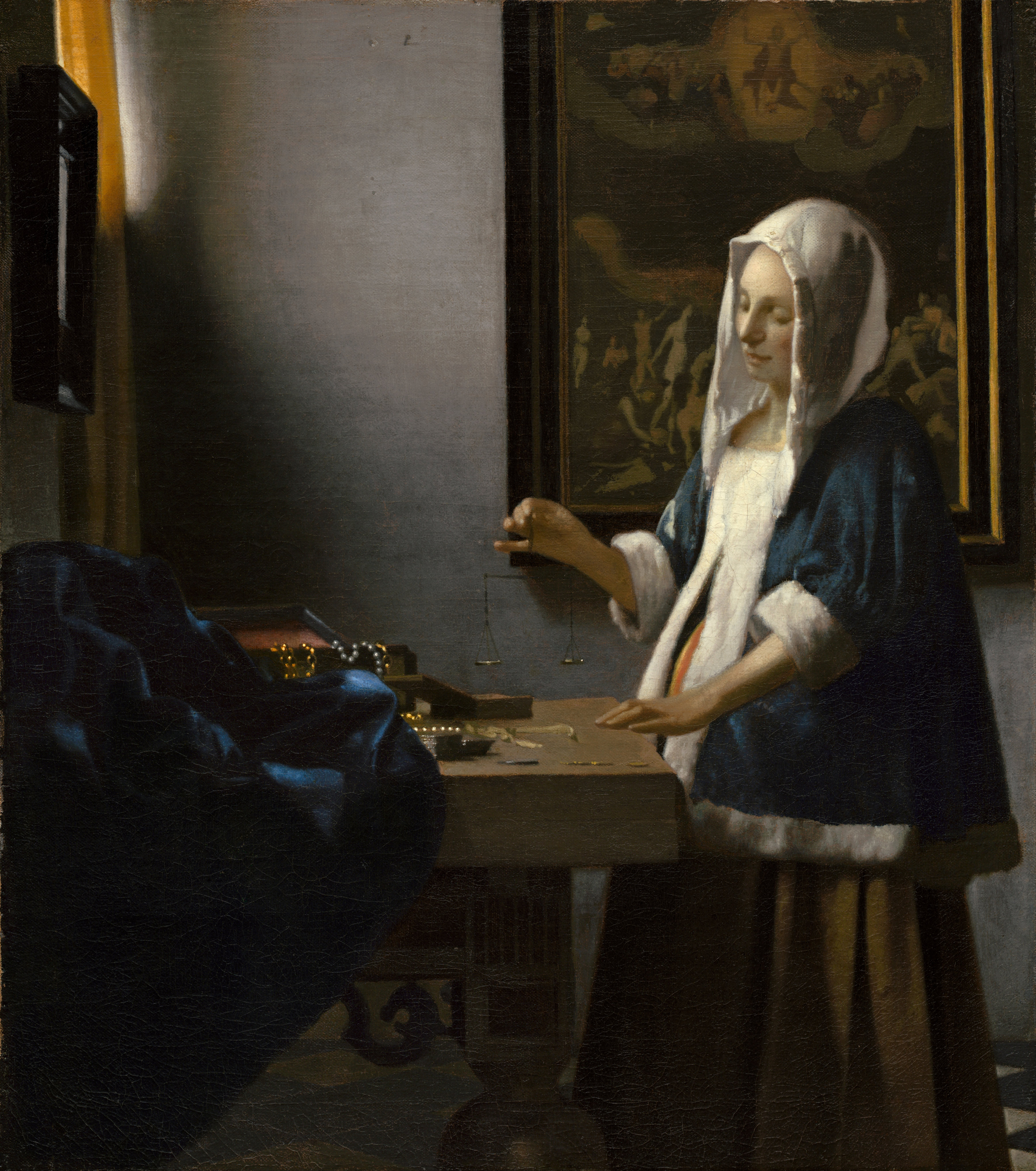 Mujer sosteniendo una balanza by Johannes Vermeer - c. 1664 - 39.7 x 35.5 cm National Gallery of Art