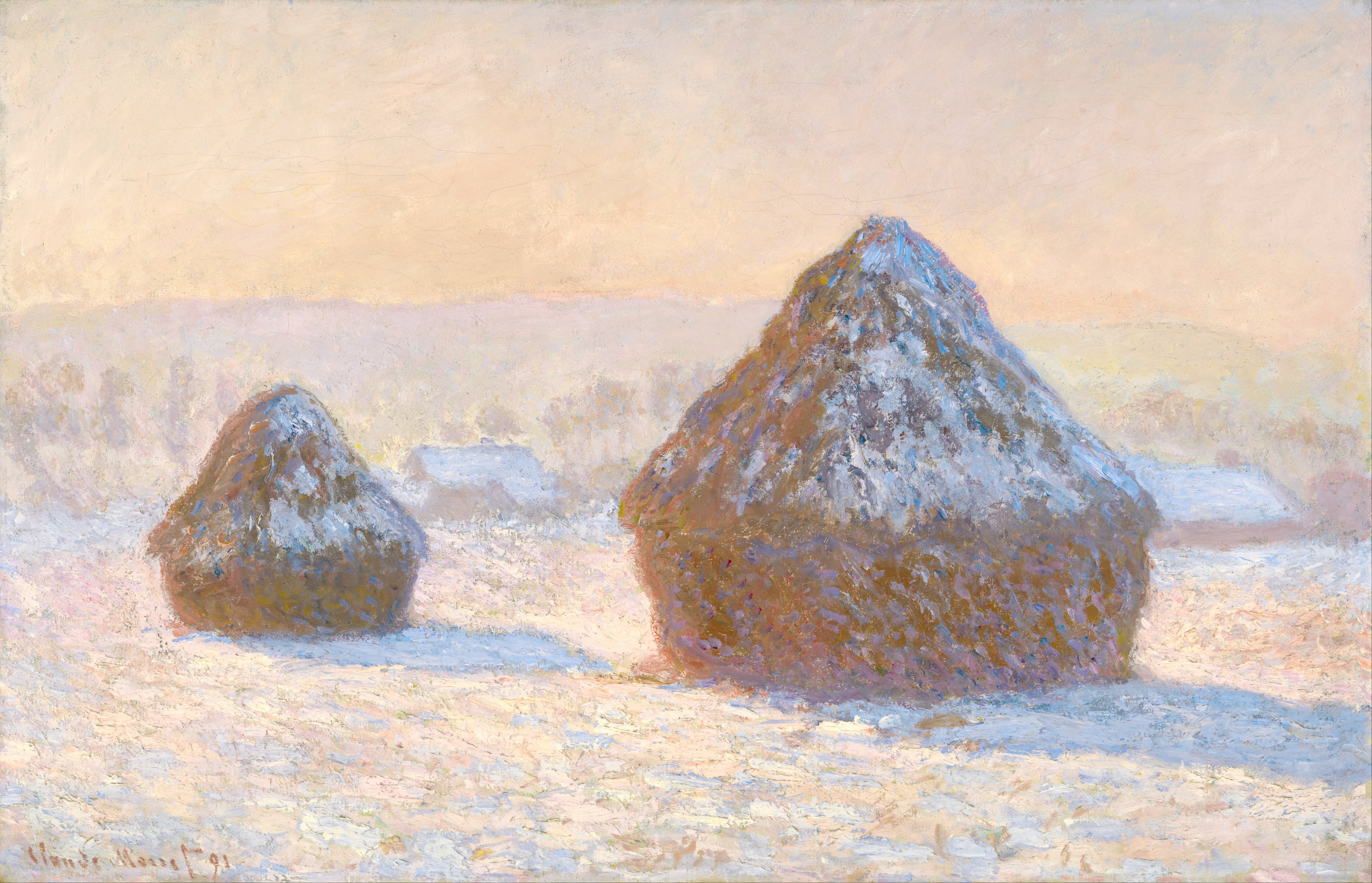 Wheatstacks, Snow Effect, Morning by Claude Monet - 1891 - 25 1/2 x 39 1/4 in J. Paul Getty Museum