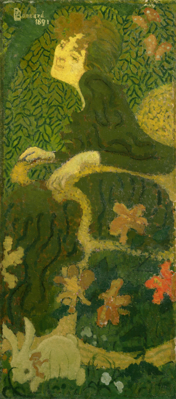 Young Girl Sitting with a Rabbit by Pierre Bonnard - 1891 - 96.5 x 43 cm private collection