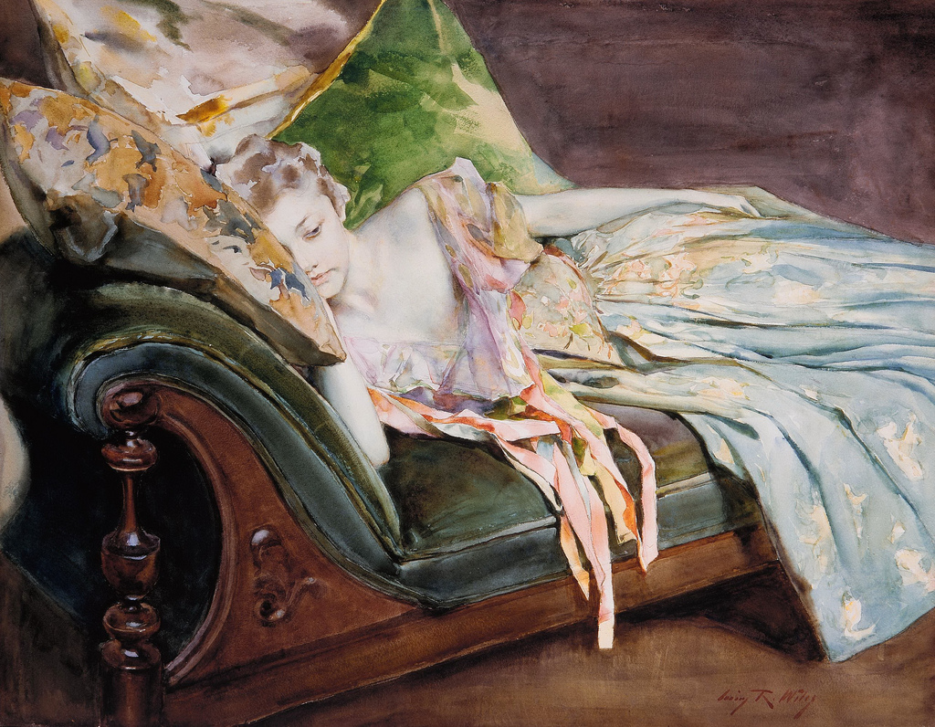 黛綠的枕頭 by Irving Ramsey Wiles - ca. 1895 - 22 x 28 in 