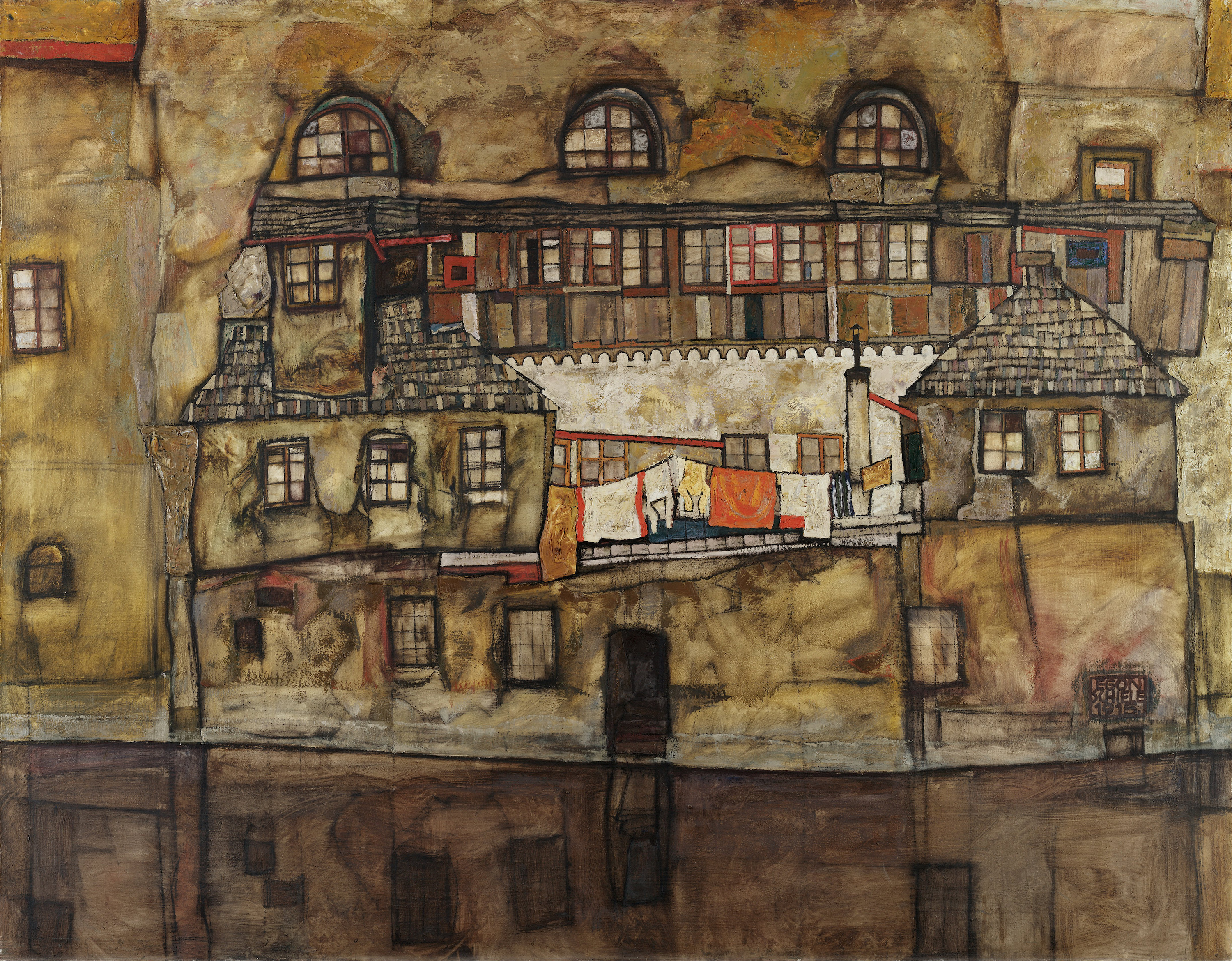 Σπίτι σε ποτάμι by Έγκον Σίλε - 1915 - 109,5 x 140 εκ. 