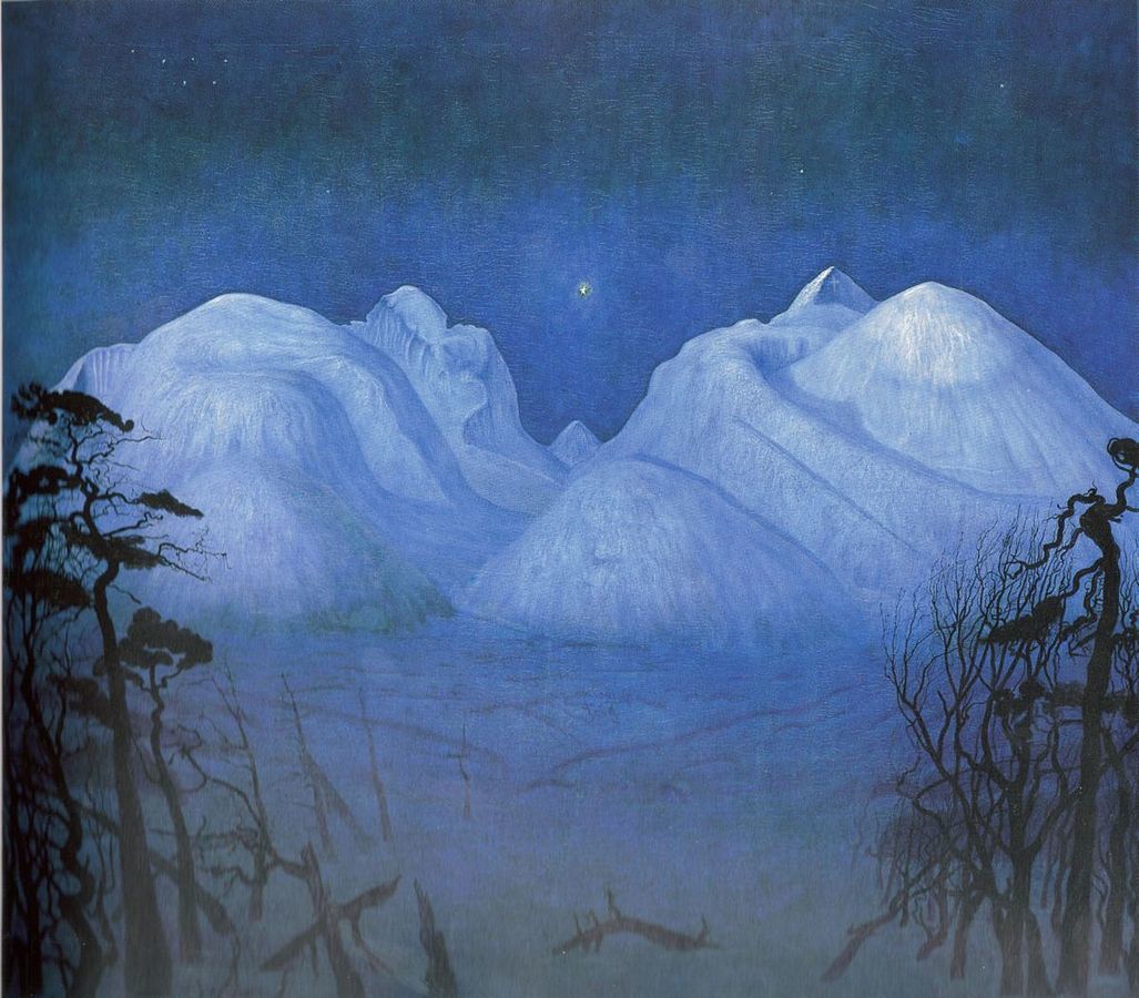 Зимняя ночь в горах III  by Harald Sohlberg - 1913-14 - - 