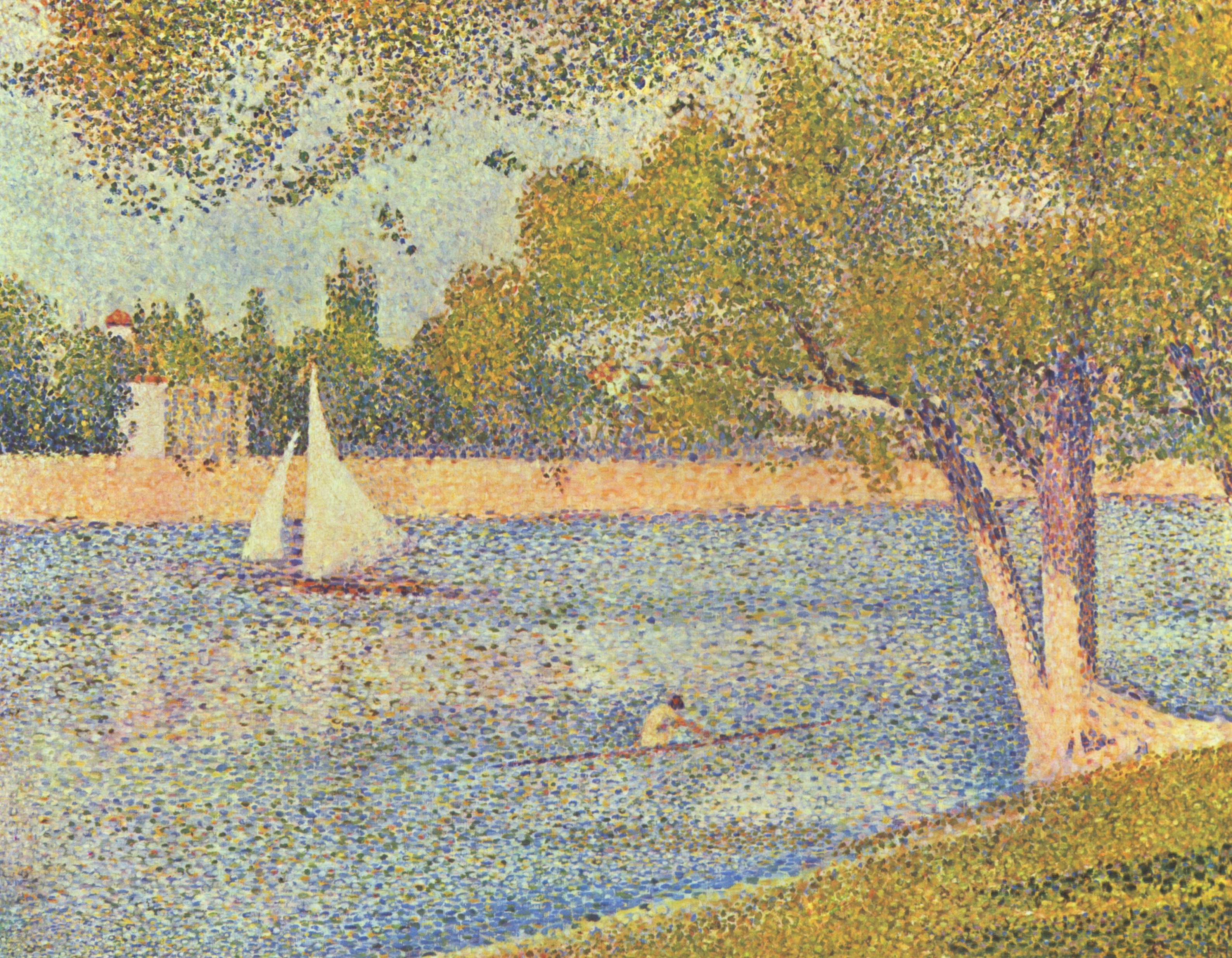 Сена и Гранд-Жатт - Весна by Georges Seurat - 1888 - - 