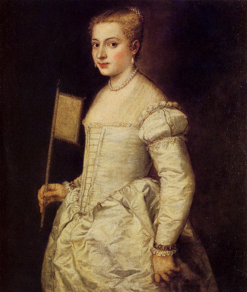 Lady in White by  Titian - c. 1556 - 102 x 86 cm Staatliche Kunstsammlungen DresdennameStaatliche Kunstsammlungen Dresden