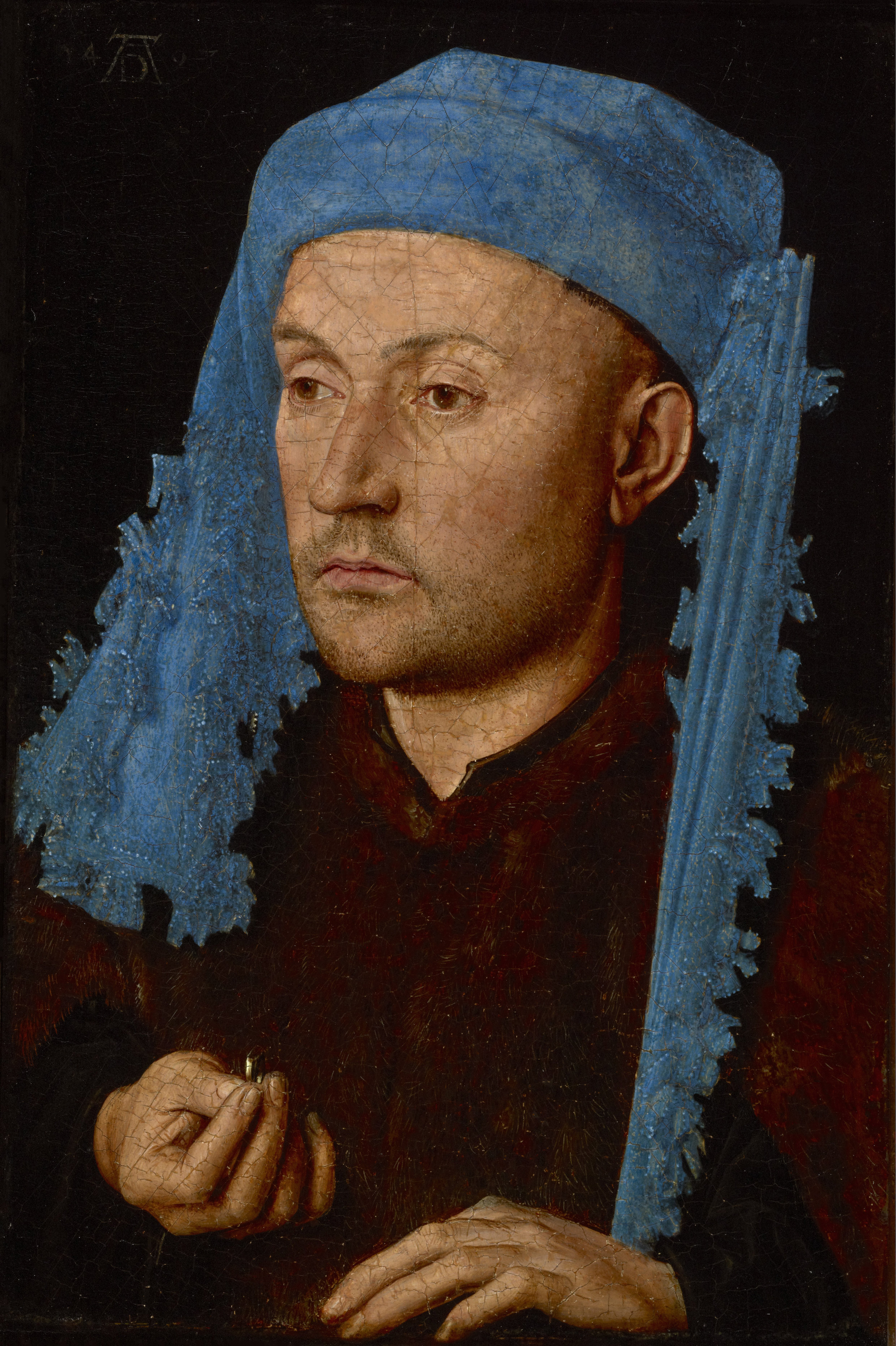 Muž v modré čepici by Jan van Eyck - Kolem roku 1430 - 13,2 cm x 19,1 cm 