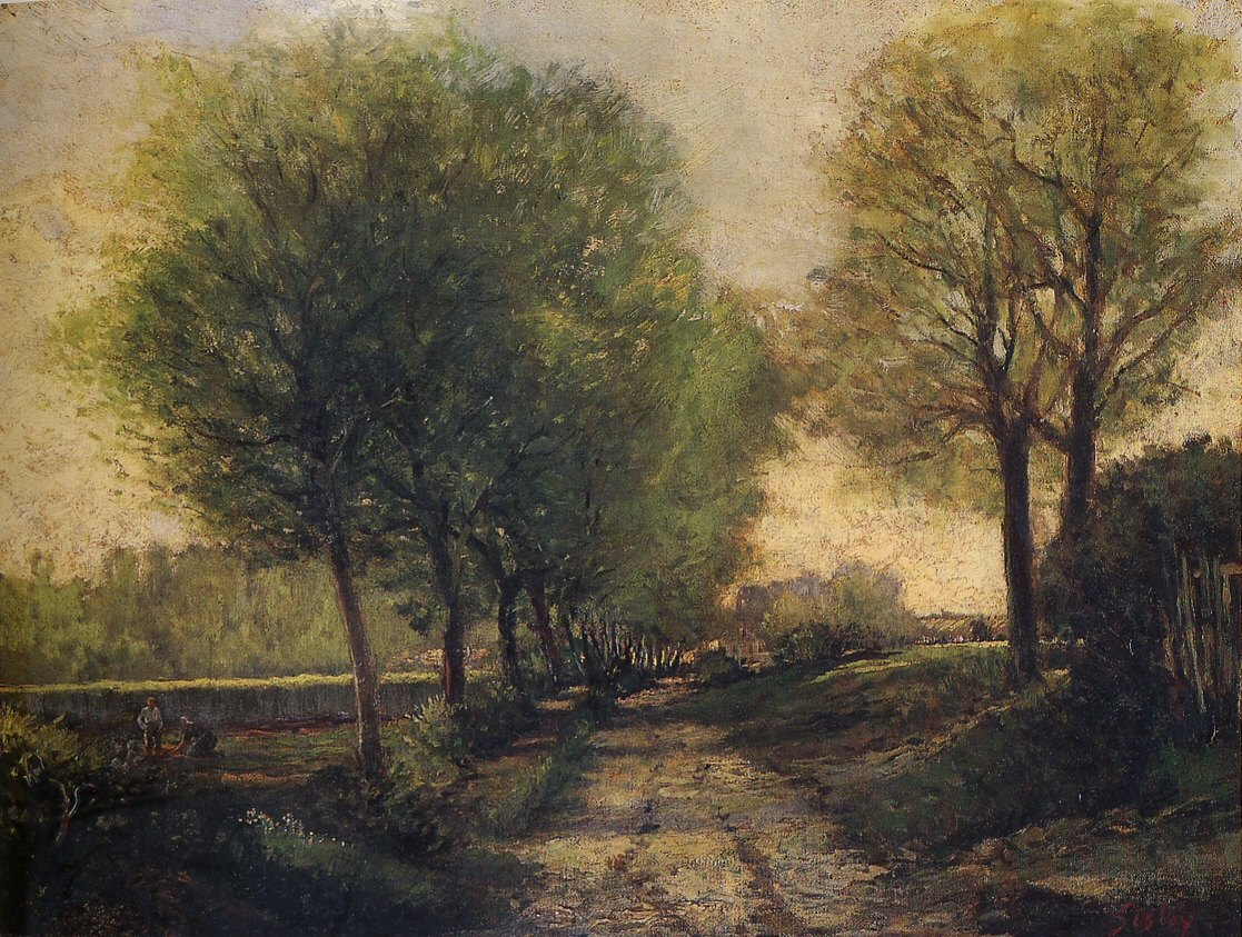 Viale vicino a una piccola città by Alfred Sisley - c. 1864 - 45 x 59.5 cm 