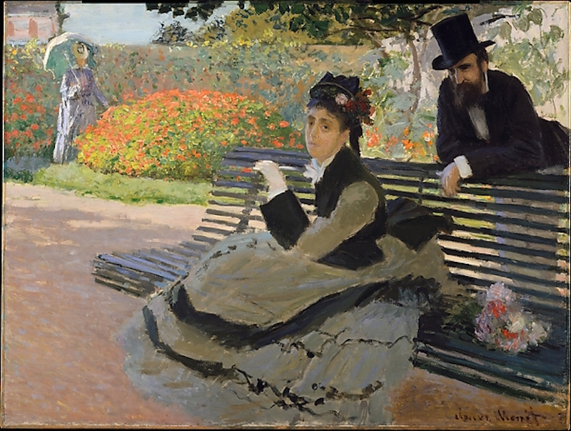 卡米尔·莫奈在花园长椅上 by 克劳德· 莫奈 - 1873 - 60.6 x 80.3 cm 